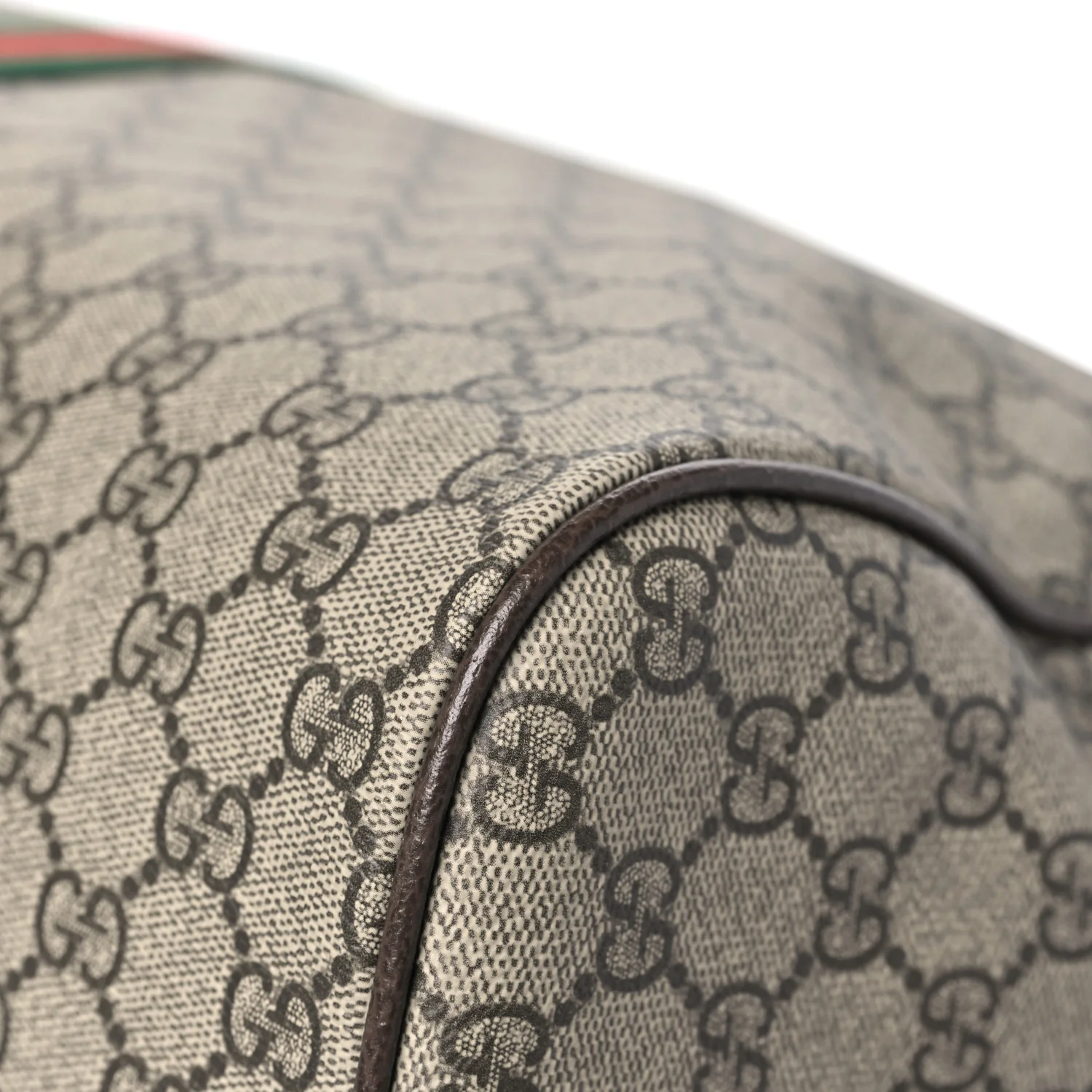 GG Supreme Monogram Textured Dollar Calfskin Web Medium Savoy Duffle Bag Beige Dark Brown - Image 8