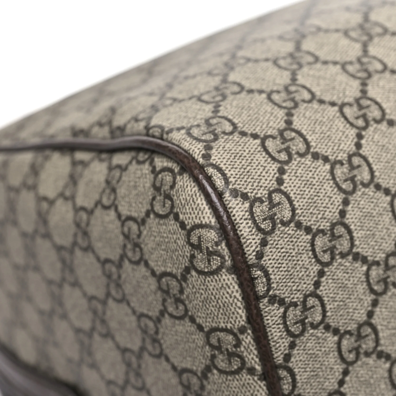GG Supreme Monogram Textured Dollar Calfskin Web Medium Savoy Duffle Bag Beige Dark Brown - Image 9