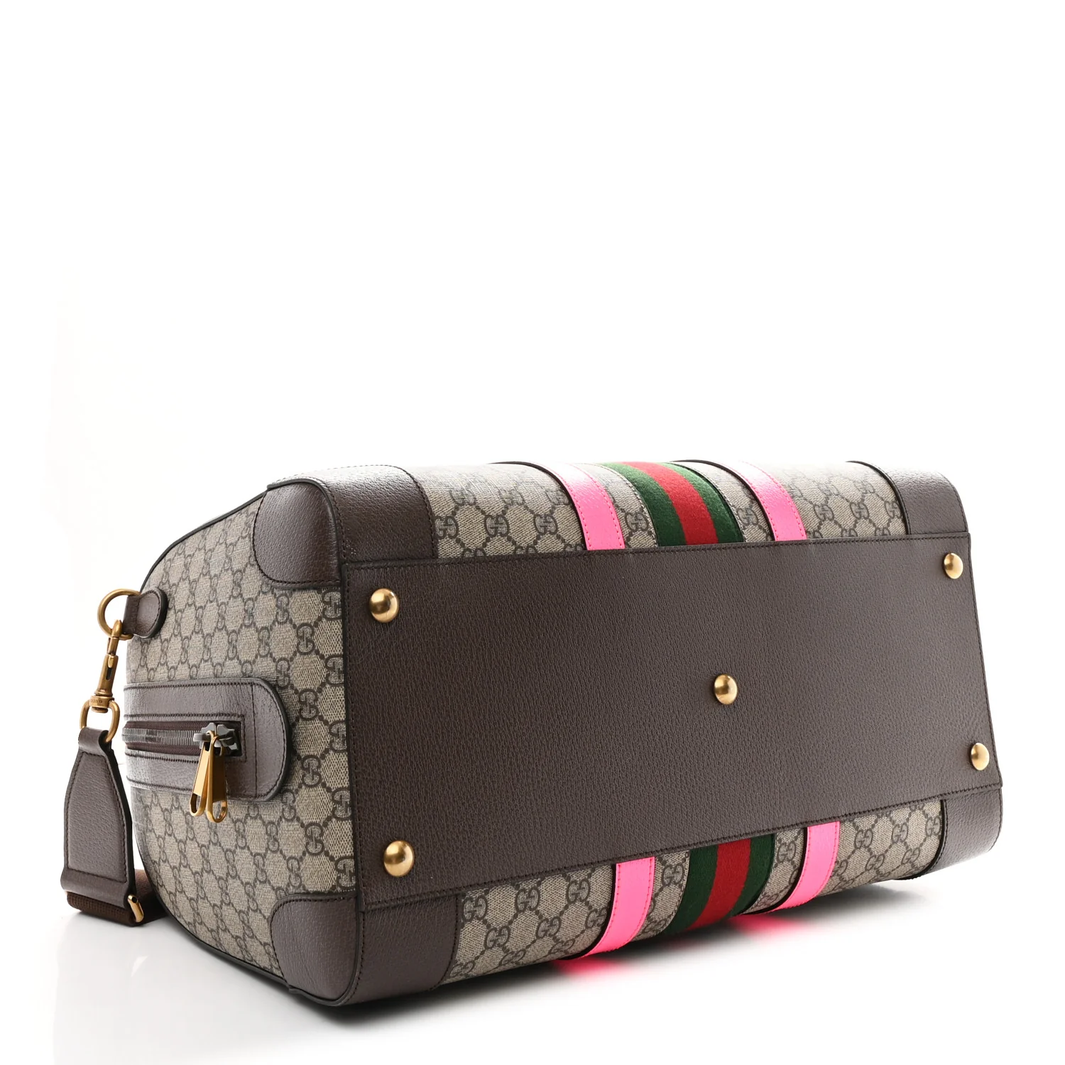 GG Supreme Monogram Textured Dollar Calfskin Web Medium Savoy Duffle Bag Beige Ebony Fluorescent Fuchsia - Image 3