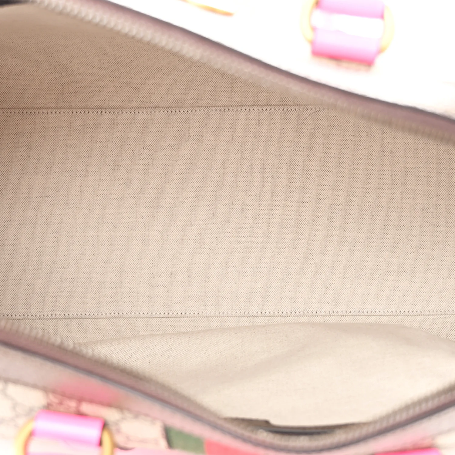 GG Supreme Monogram Textured Dollar Calfskin Web Medium Savoy Duffle Bag Beige Ebony Fluorescent Fuchsia - Image 4