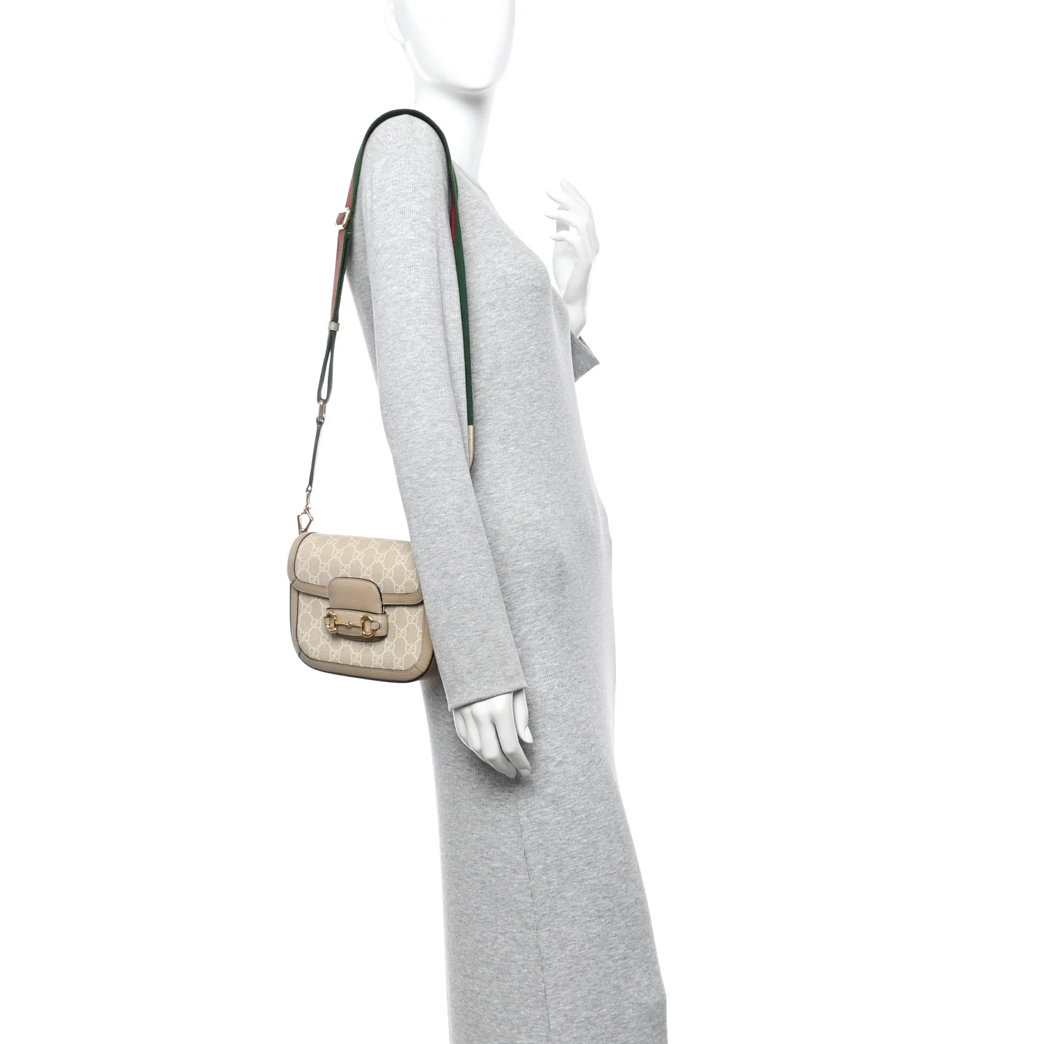 GG Supreme Monogram Textured Dollar Calfskin Web Mini Horsebit 1955 Shoulder Bag Beige Mystic White Oatmeal - Image 2