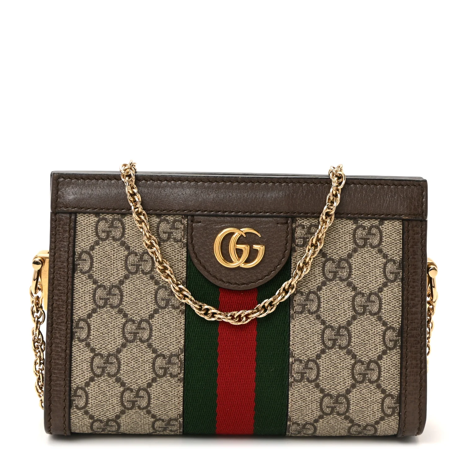 GG Supreme Monogram Textured Dollar Calfskin Web Mini Ophidia Chain Shoulder Bag Beige Ebony New Acero