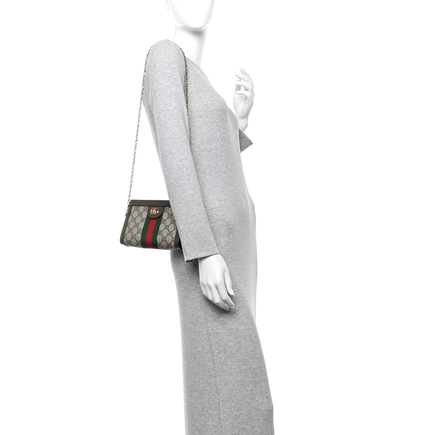 GG Supreme Monogram Textured Dollar Calfskin Web Mini Ophidia Chain Shoulder Bag Beige Ebony New Acero - Image 2