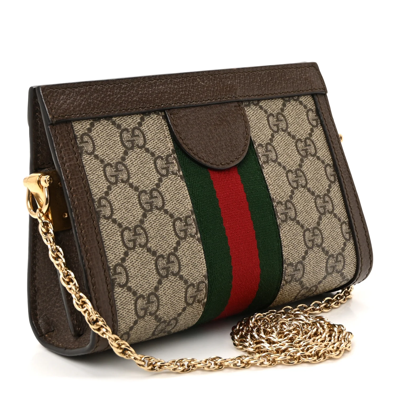 GG Supreme Monogram Textured Dollar Calfskin Web Mini Ophidia Chain Shoulder Bag Beige Ebony New Acero - Image 3