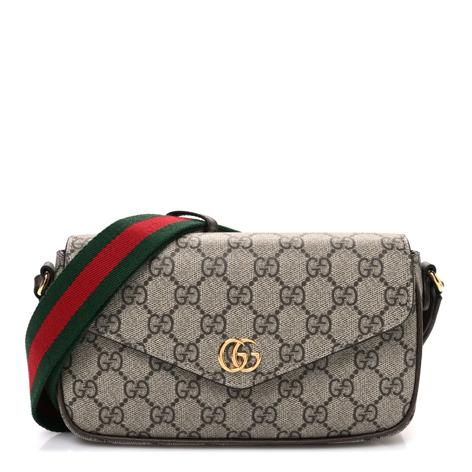 GG Supreme Monogram Textured Dollar Calfskin Web Mini Ophidia Envelope Shoulder Bag Beige Ebony New Acero