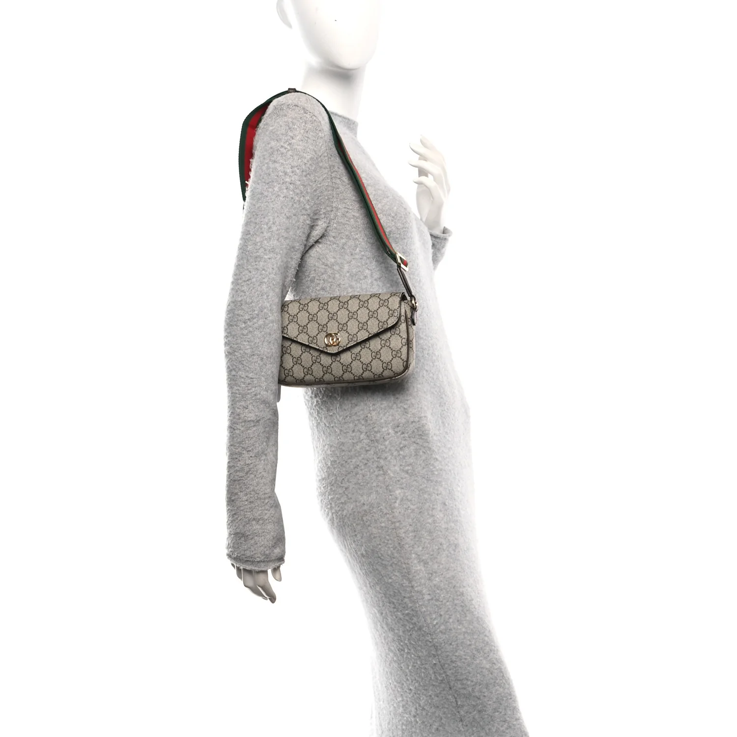 GG Supreme Monogram Textured Dollar Calfskin Web Mini Ophidia Envelope Shoulder Bag Beige Ebony New Acero - Image 2