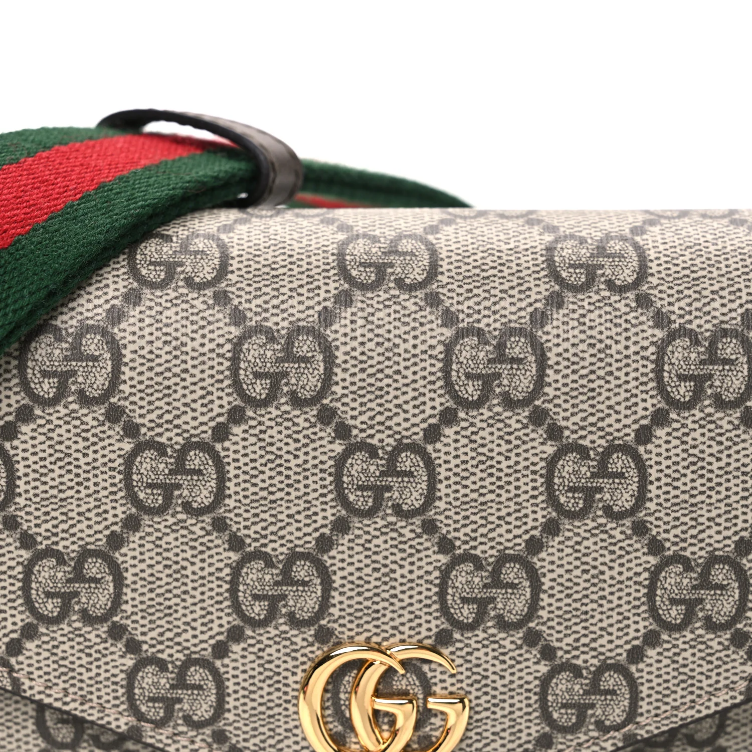 GG Supreme Monogram Textured Dollar Calfskin Web Mini Ophidia Envelope Shoulder Bag Beige Ebony New Acero - Image 8