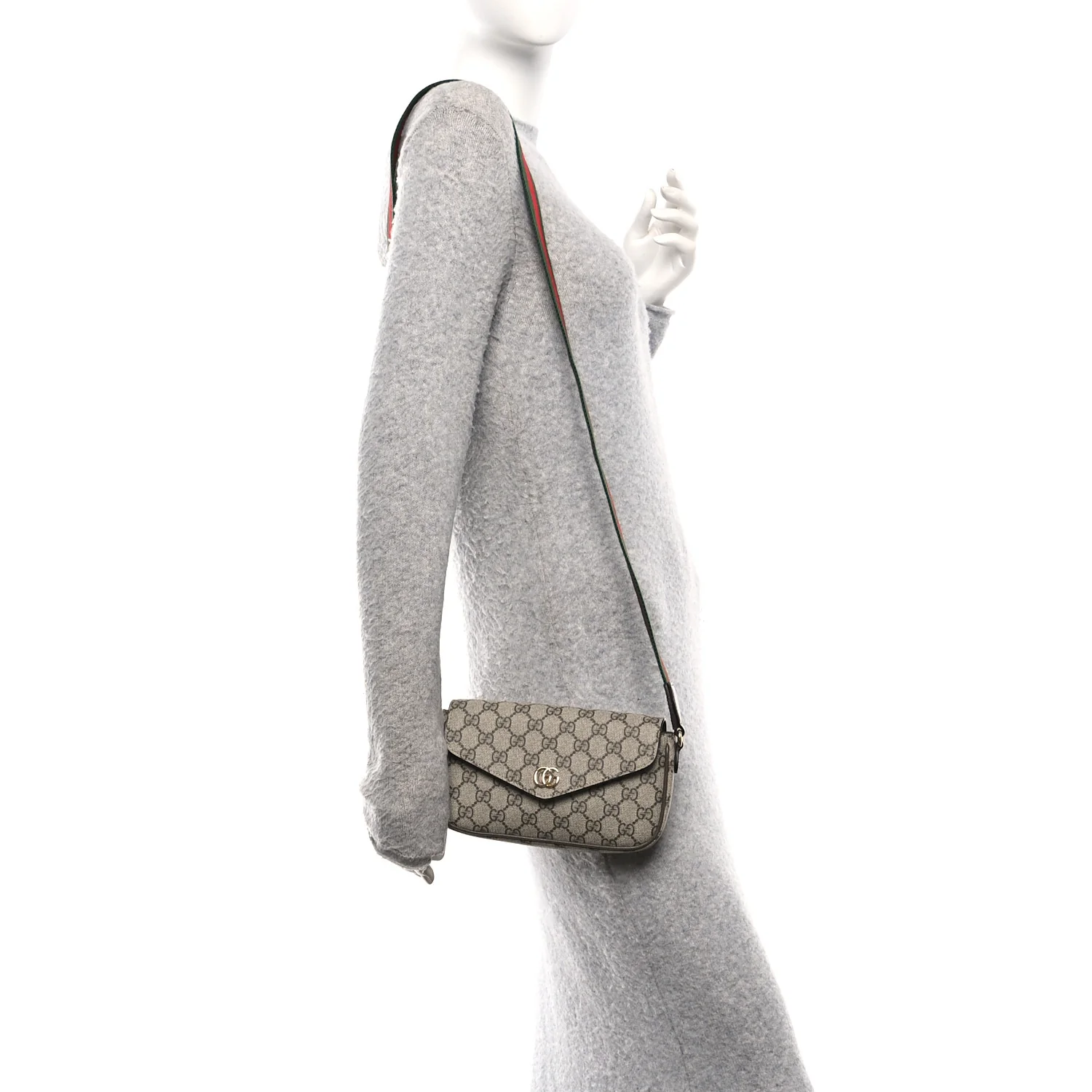 GG Supreme Monogram Textured Dollar Calfskin Web Mini Ophidia Envelope Shoulder Bag Beige Ebony New Acero - Image 2