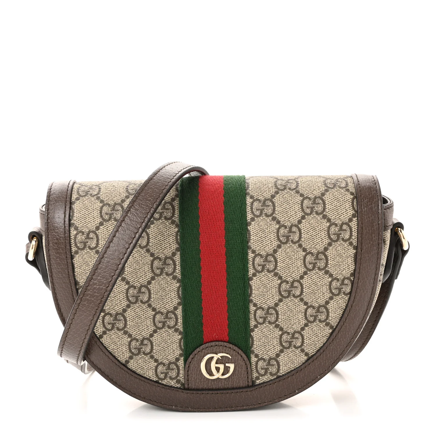 GG Supreme Monogram Textured Dollar Calfskin Web Mini Ophidia Flap Shoulder Bag Beige Ebony New Acero