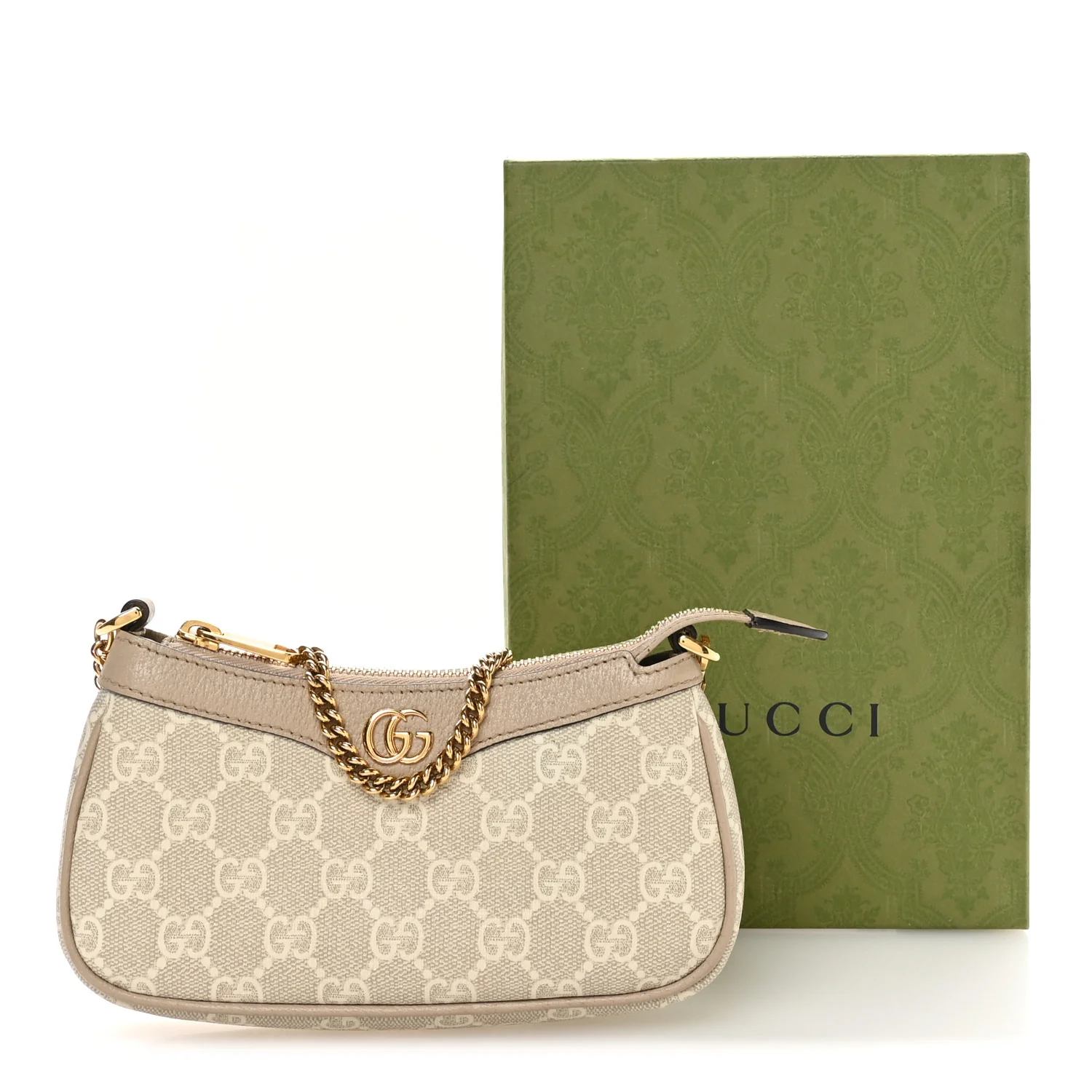 GG Supreme Monogram Textured Dollar Calfskin Web Mini Ophidia GG Handbag Beige Mystic White Oatmeal - Image 11