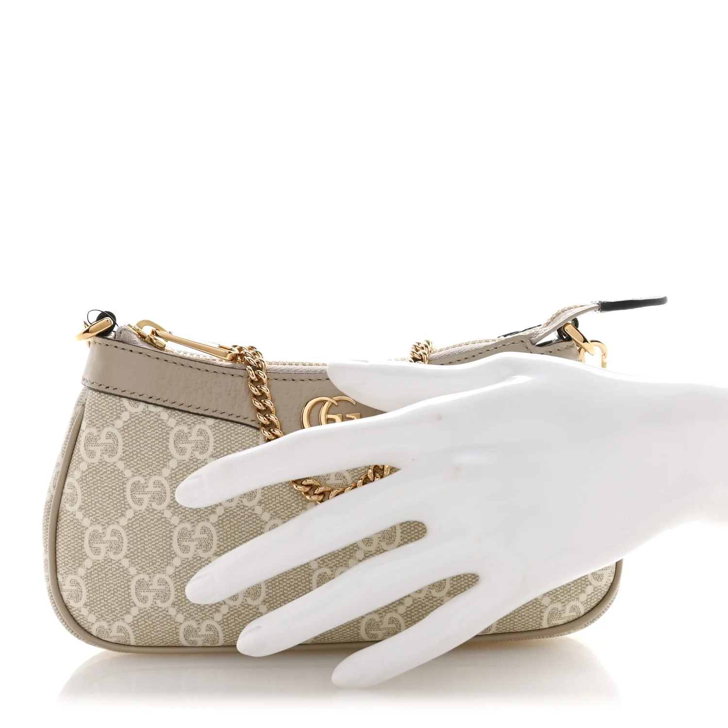GG Supreme Monogram Textured Dollar Calfskin Web Mini Ophidia GG Handbag Beige Mystic White Oatmeal - Image 2