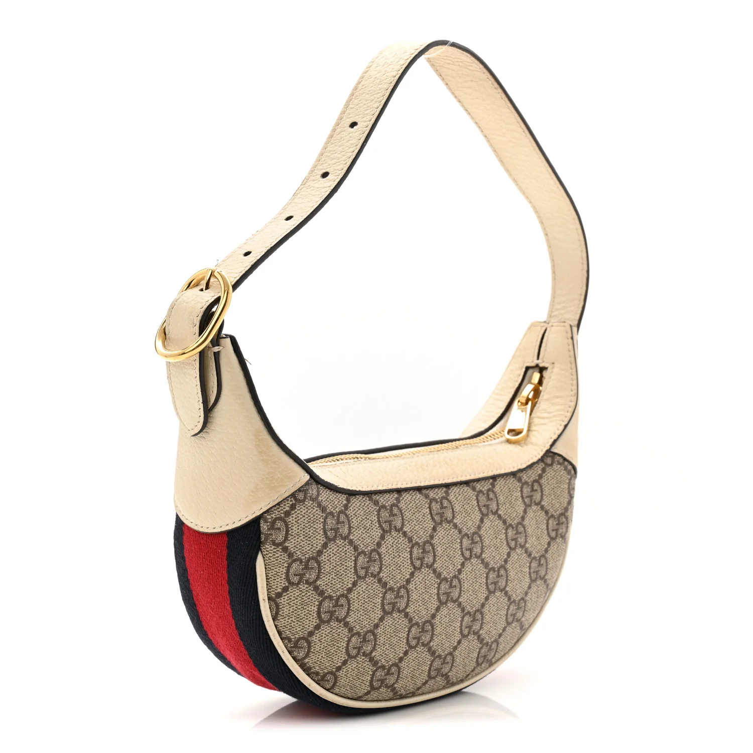 GG Supreme Monogram Textured Dollar Calfskin Web Mini Ophidia Half Moon Hobo Beige Ebony Mystic White - Image 3