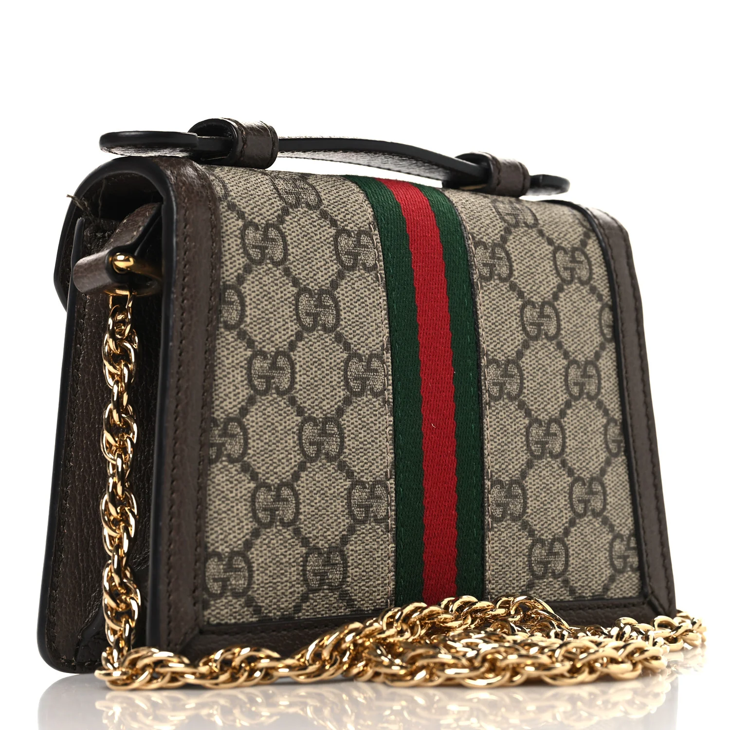 GG Supreme Monogram Textured Dollar Calfskin Web Mini Ophidia Padlock Top Handle Chain Shoulder Bag Beige Ebony New Acero - Image 3