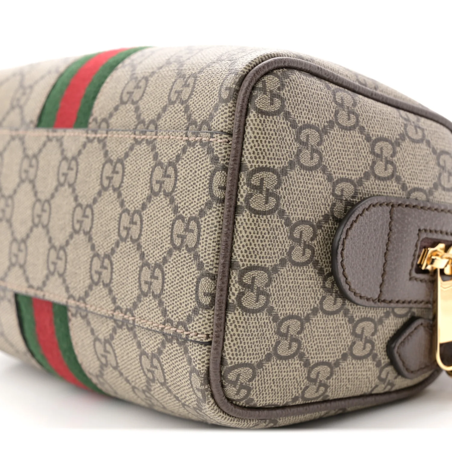 GG Supreme Monogram Textured Dollar Calfskin Web Mini Ophidia Top Handle Bag Beige Ebony New Acero - Image 10