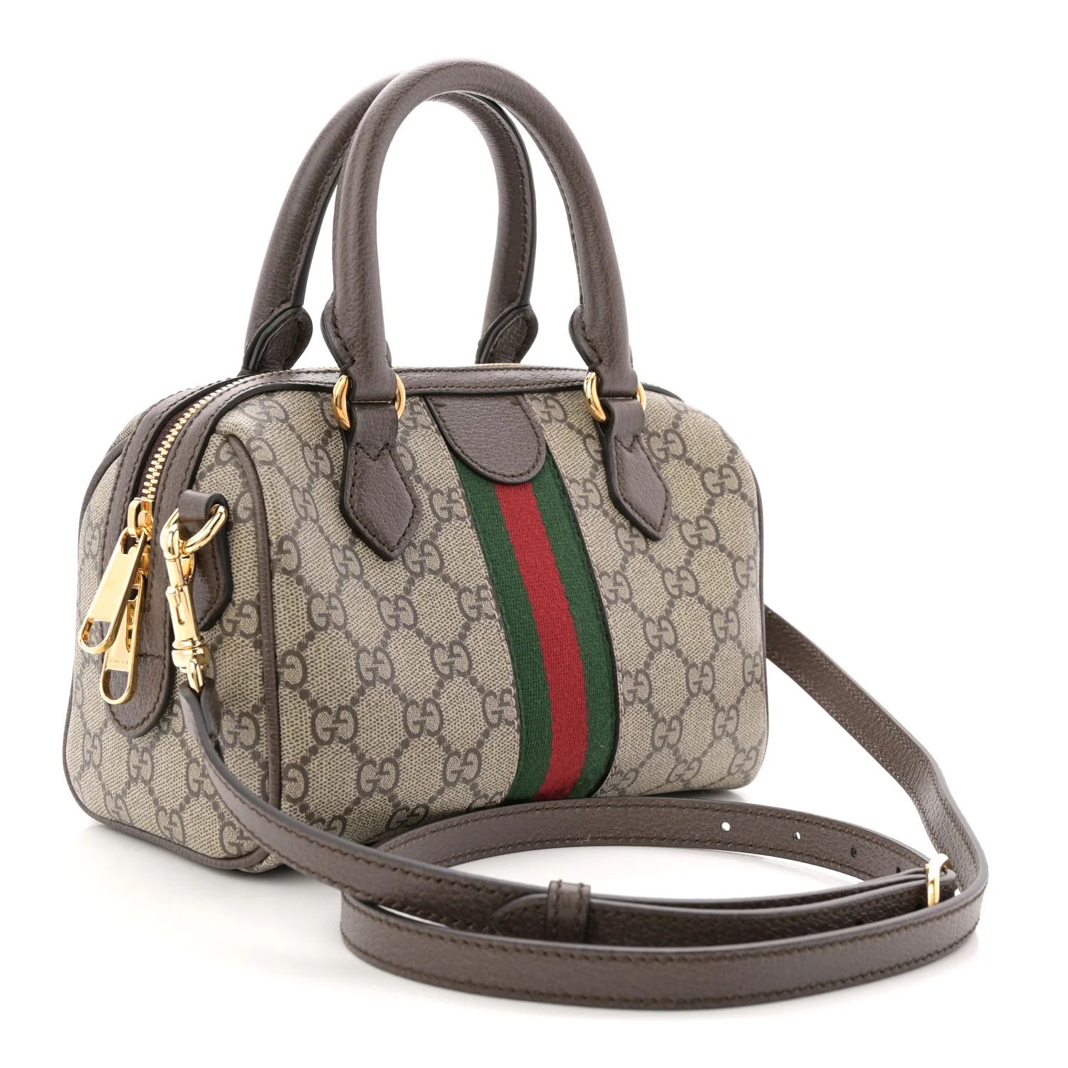 GG Supreme Monogram Textured Dollar Calfskin Web Mini Ophidia Top Handle Bag Beige Ebony New Acero - Image 3