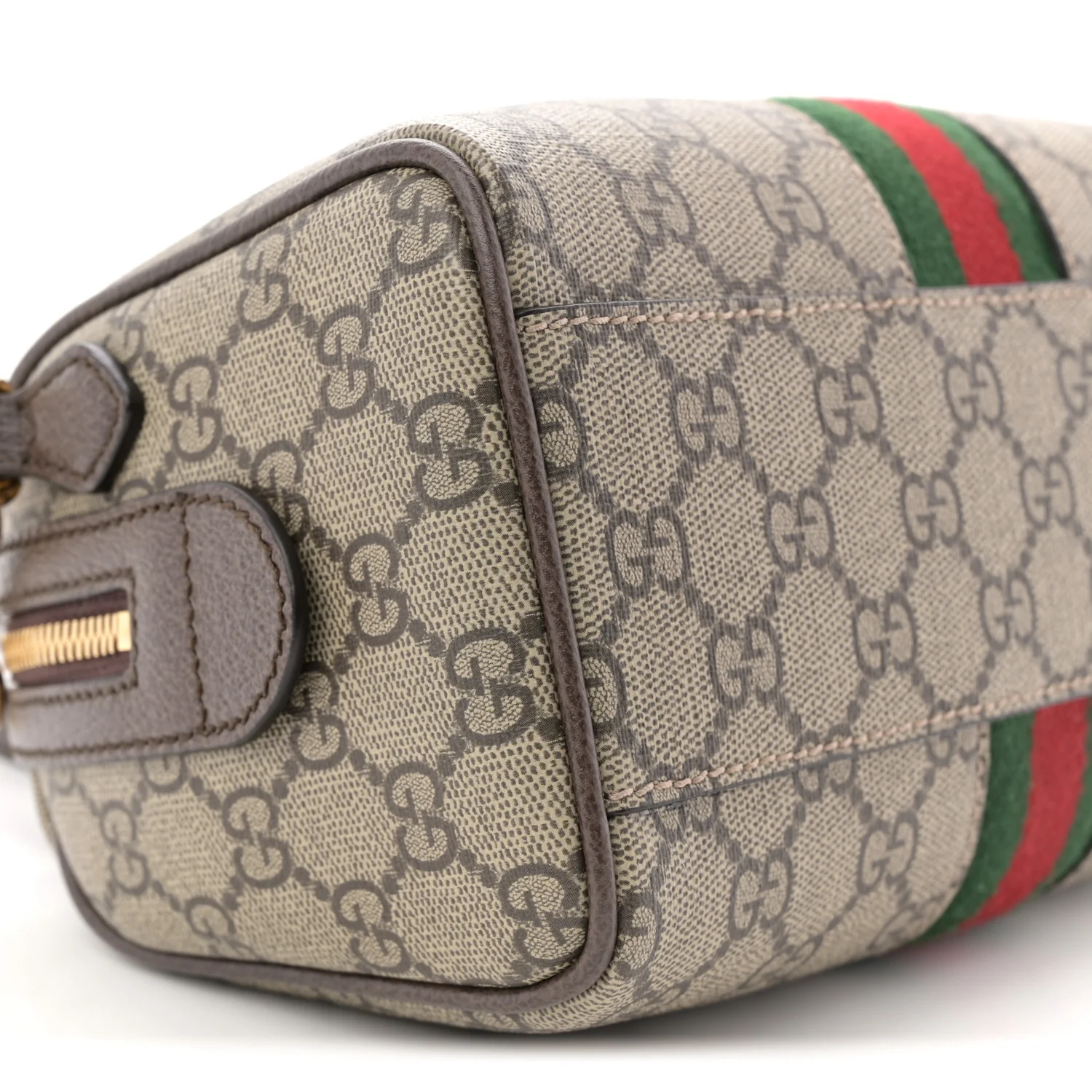 GG Supreme Monogram Textured Dollar Calfskin Web Mini Ophidia Top Handle Bag Beige Ebony New Acero - Image 9