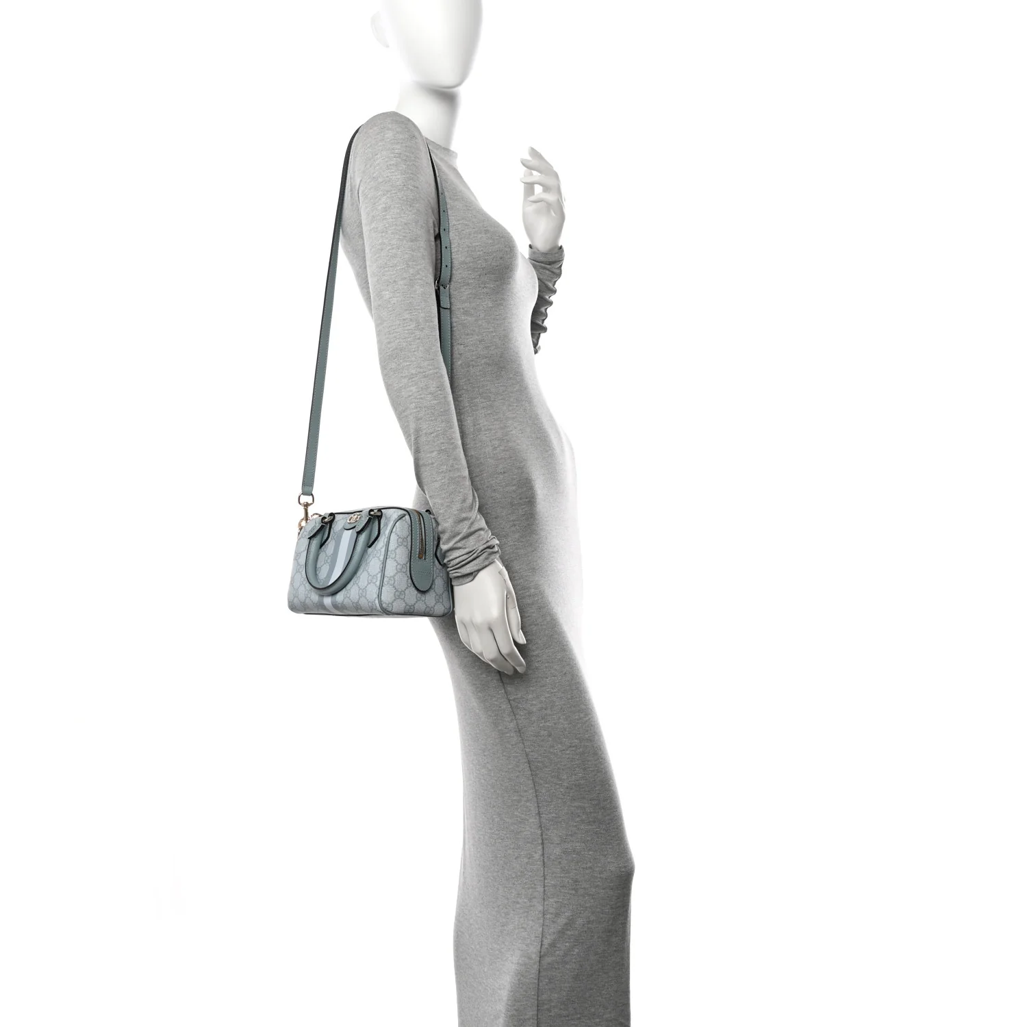 GG Supreme Monogram Textured Dollar Calfskin Web Mini Ophidia Top Handle Bag Dusty Blue - Image 2