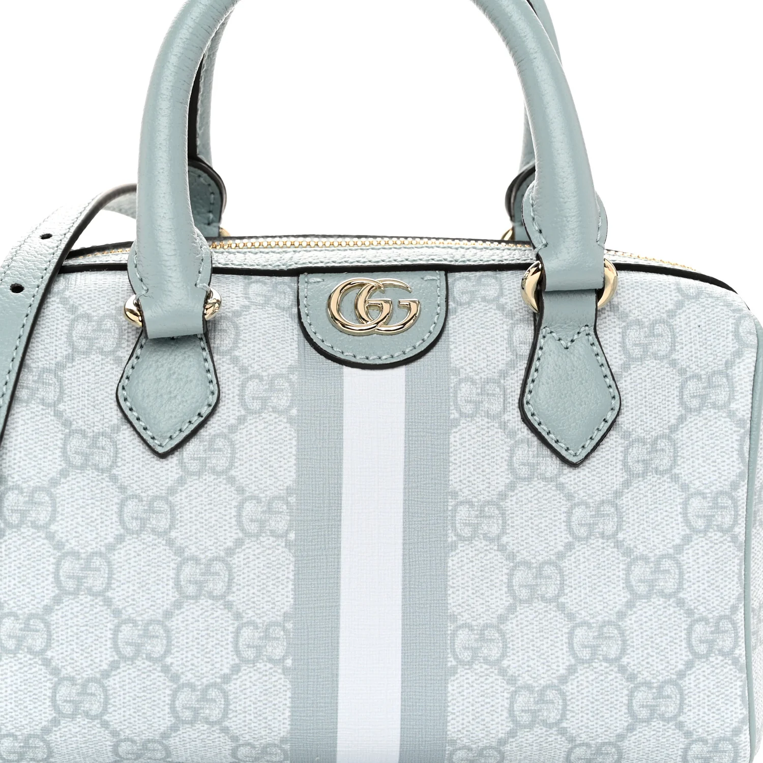 GG Supreme Monogram Textured Dollar Calfskin Web Mini Ophidia Top Handle Bag Dusty Blue - Image 8