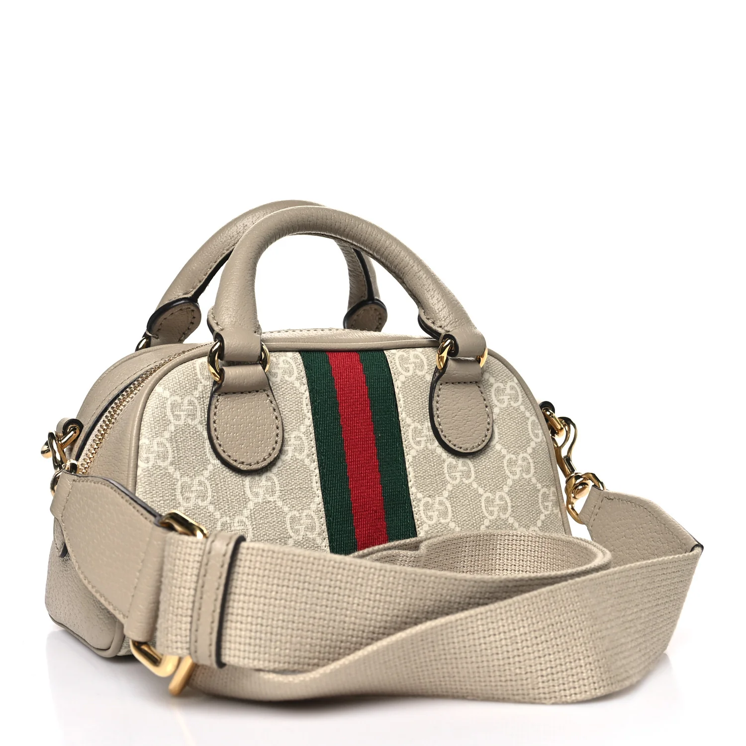 GG Supreme Monogram Textured Dollar Calfskin Web Mini Ophidia Top Handle Bowler Bag Beige Mystic White Oatmeal - Image 3