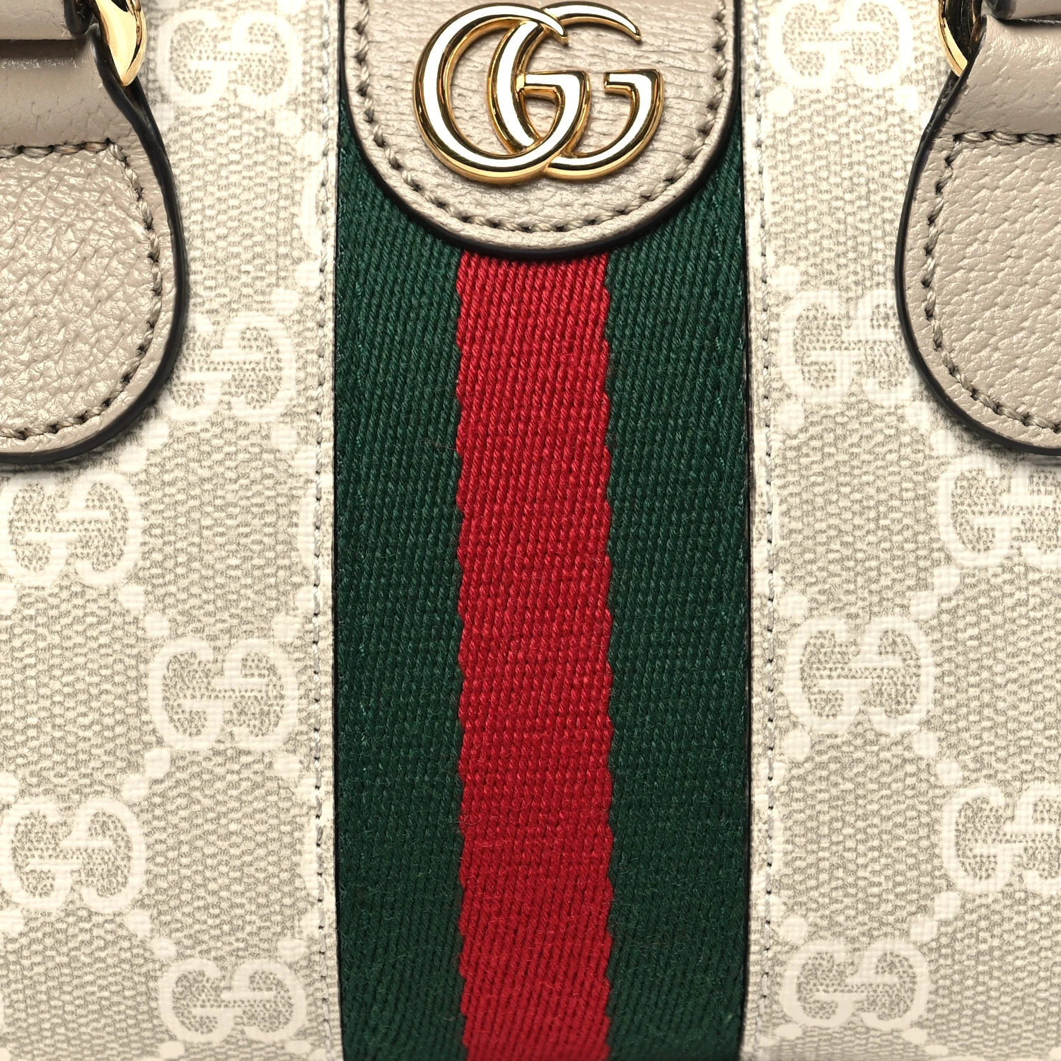 GG Supreme Monogram Textured Dollar Calfskin Web Mini Ophidia Top Handle Bowler Bag Beige Mystic White Oatmeal - Image 8
