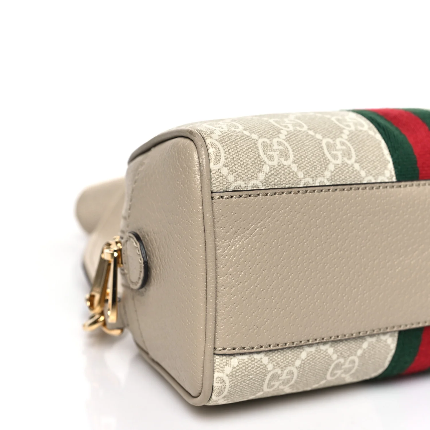 GG Supreme Monogram Textured Dollar Calfskin Web Mini Ophidia Top Handle Bowler Bag Beige Mystic White Oatmeal - Image 9