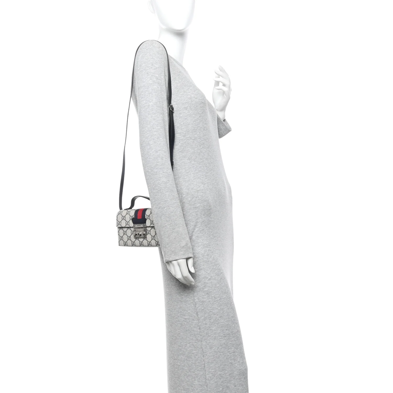GG Supreme Monogram Textured Dollar Calfskin Web Mini Padlock Top Handle Shoulder Bag Beige Blue - Image 2