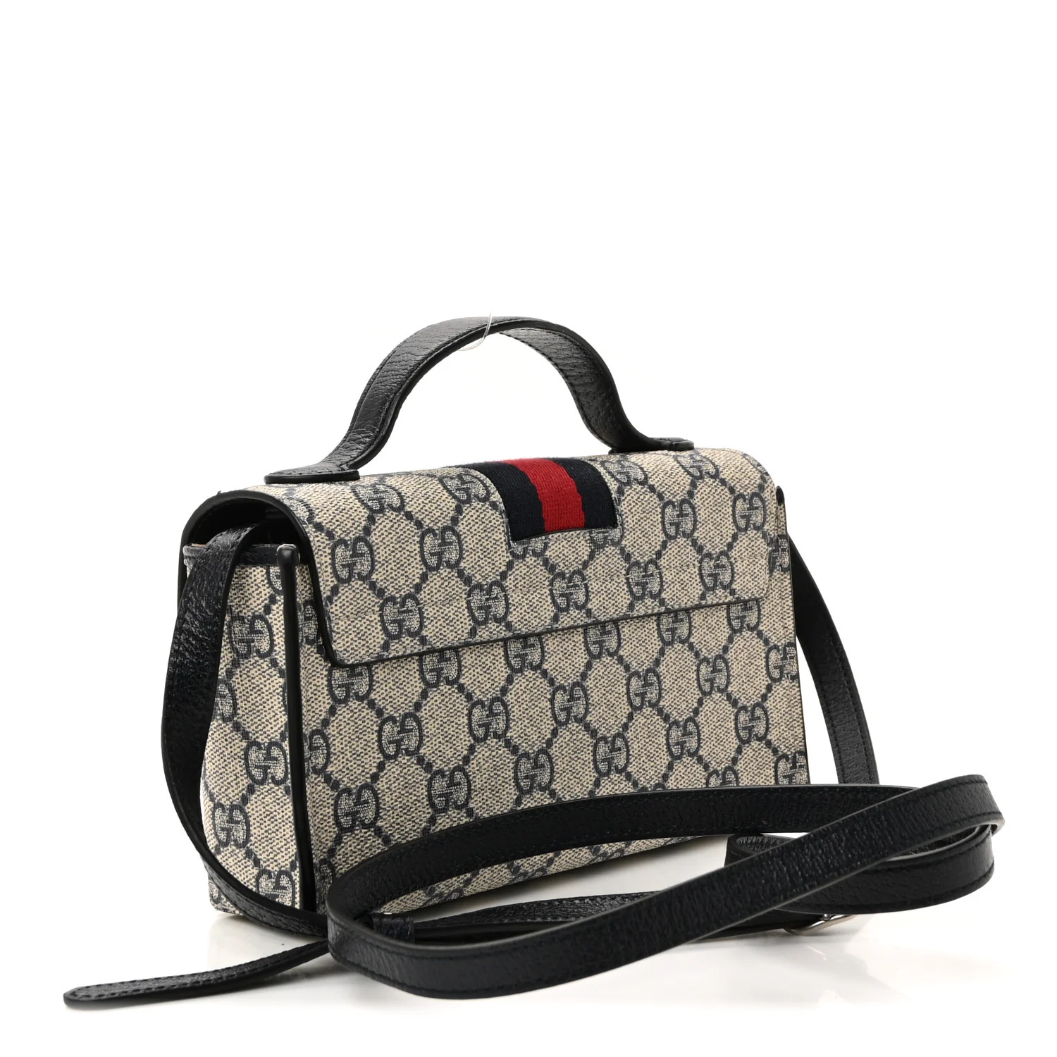 GG Supreme Monogram Textured Dollar Calfskin Web Mini Padlock Top Handle Shoulder Bag Beige Blue - Image 3
