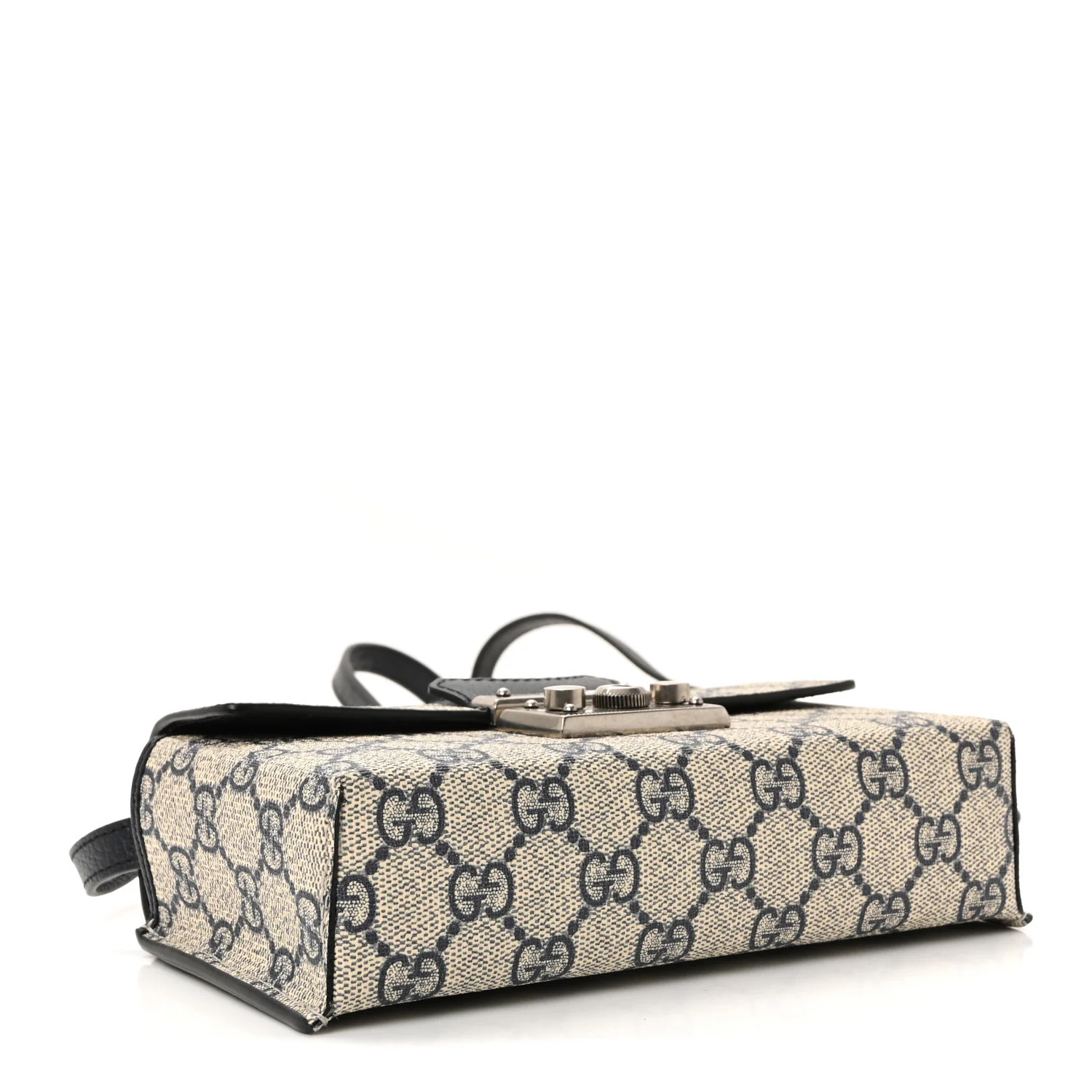 GG Supreme Monogram Textured Dollar Calfskin Web Mini Padlock Top Handle Shoulder Bag Beige Blue - Image 4