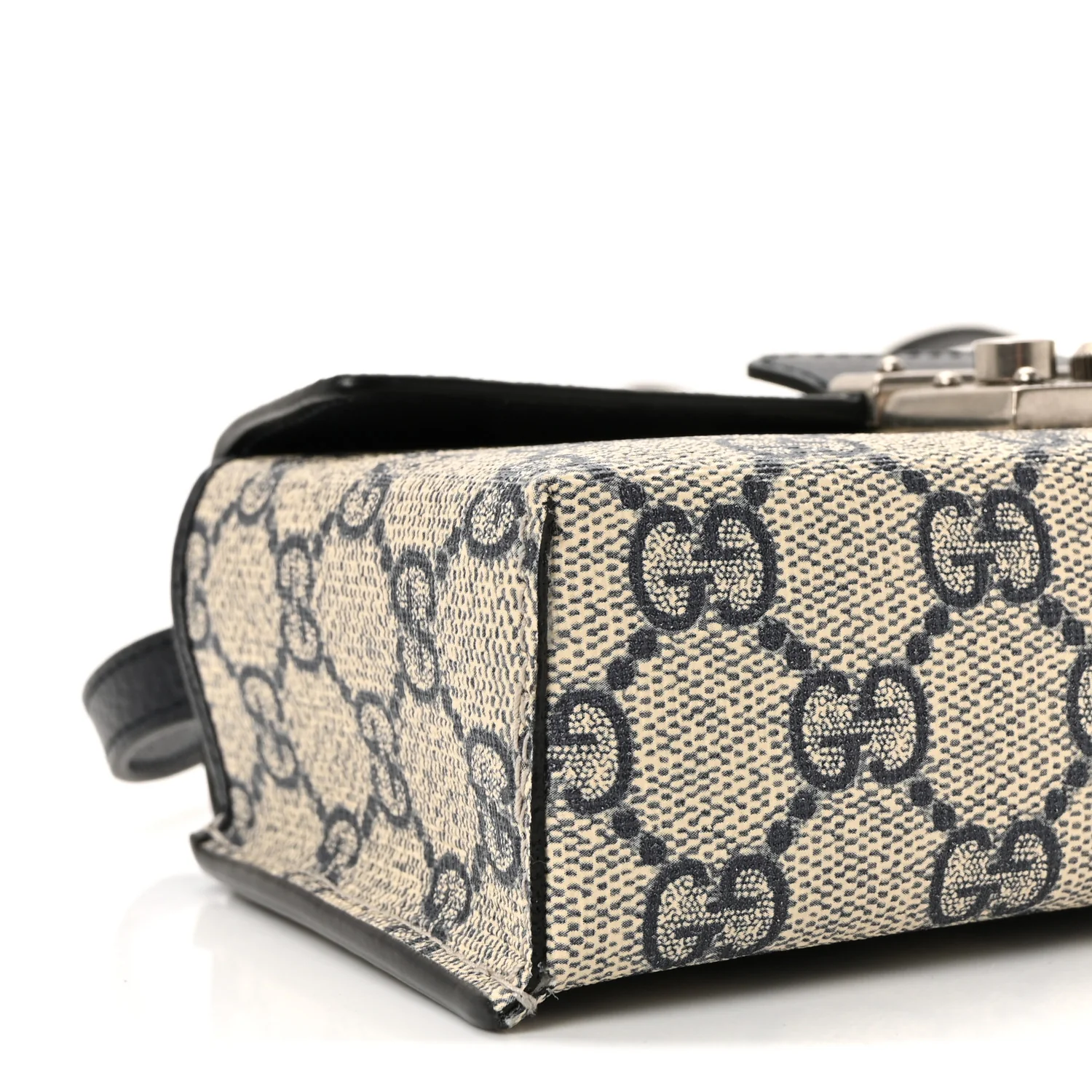 GG Supreme Monogram Textured Dollar Calfskin Web Mini Padlock Top Handle Shoulder Bag Beige Blue - Image 8