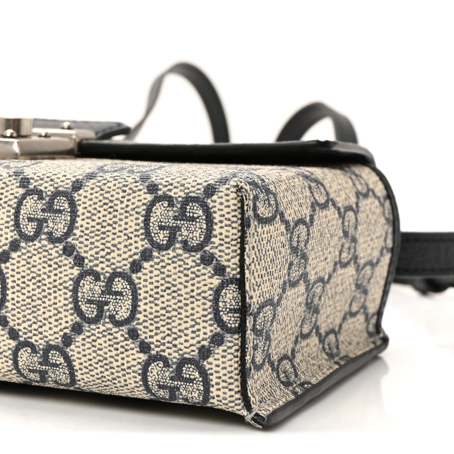 GG Supreme Monogram Textured Dollar Calfskin Web Mini Padlock Top Handle Shoulder Bag Beige Blue - Image 9