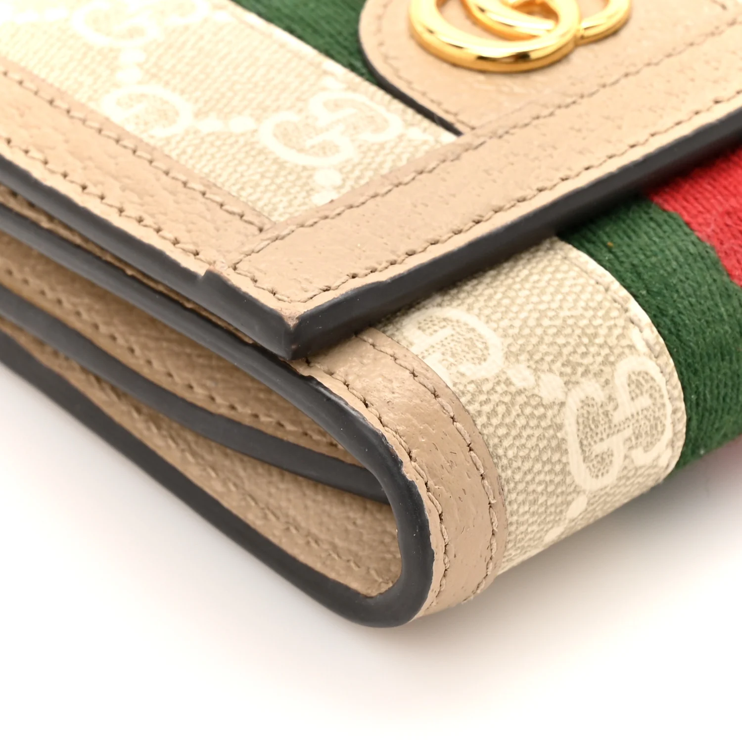 GG Supreme Monogram Textured Dollar Calfskin Web Ophidia Card Case Wallet Beige Mystic White Oatmeal - Image 10