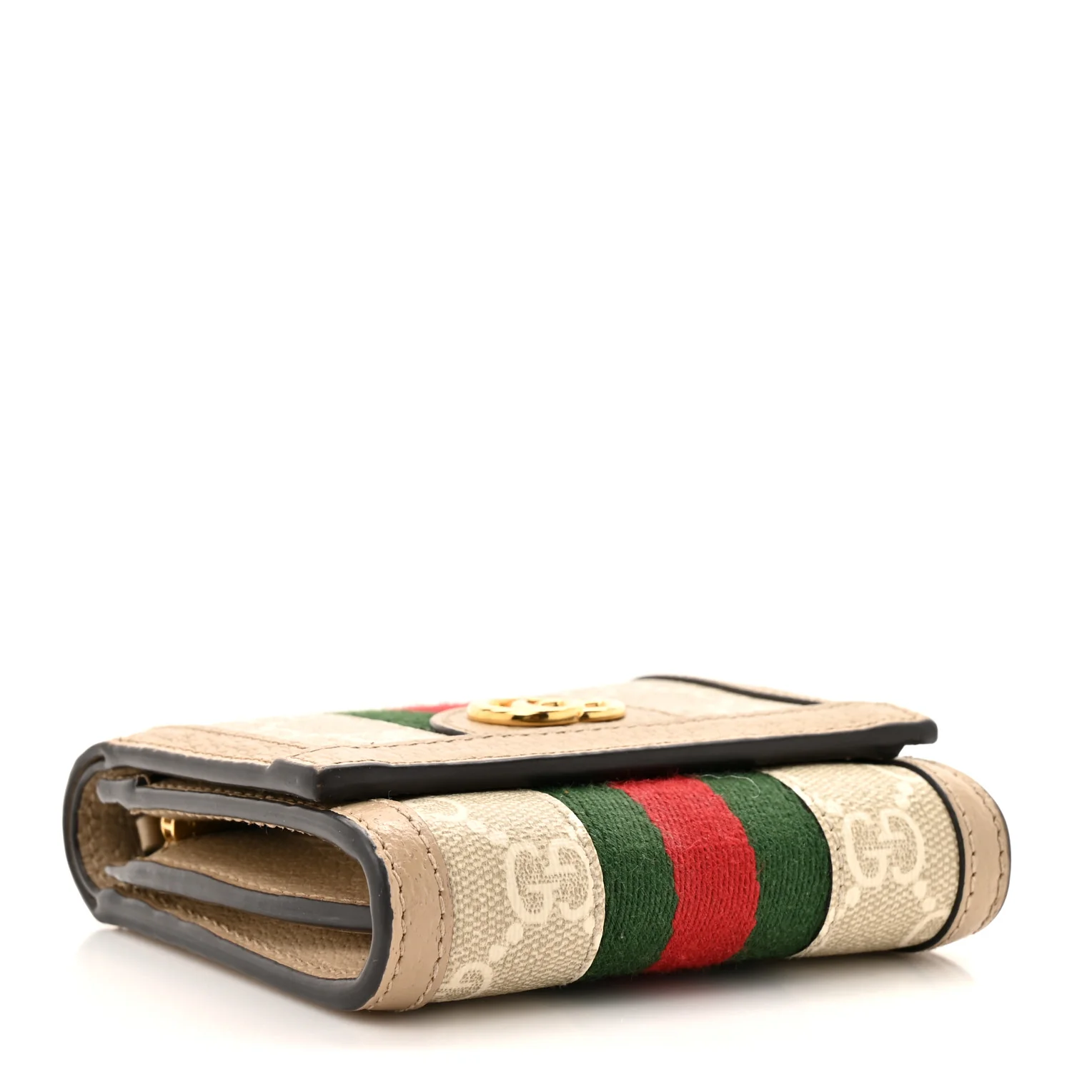 GG Supreme Monogram Textured Dollar Calfskin Web Ophidia Card Case Wallet Beige Mystic White Oatmeal - Image 4