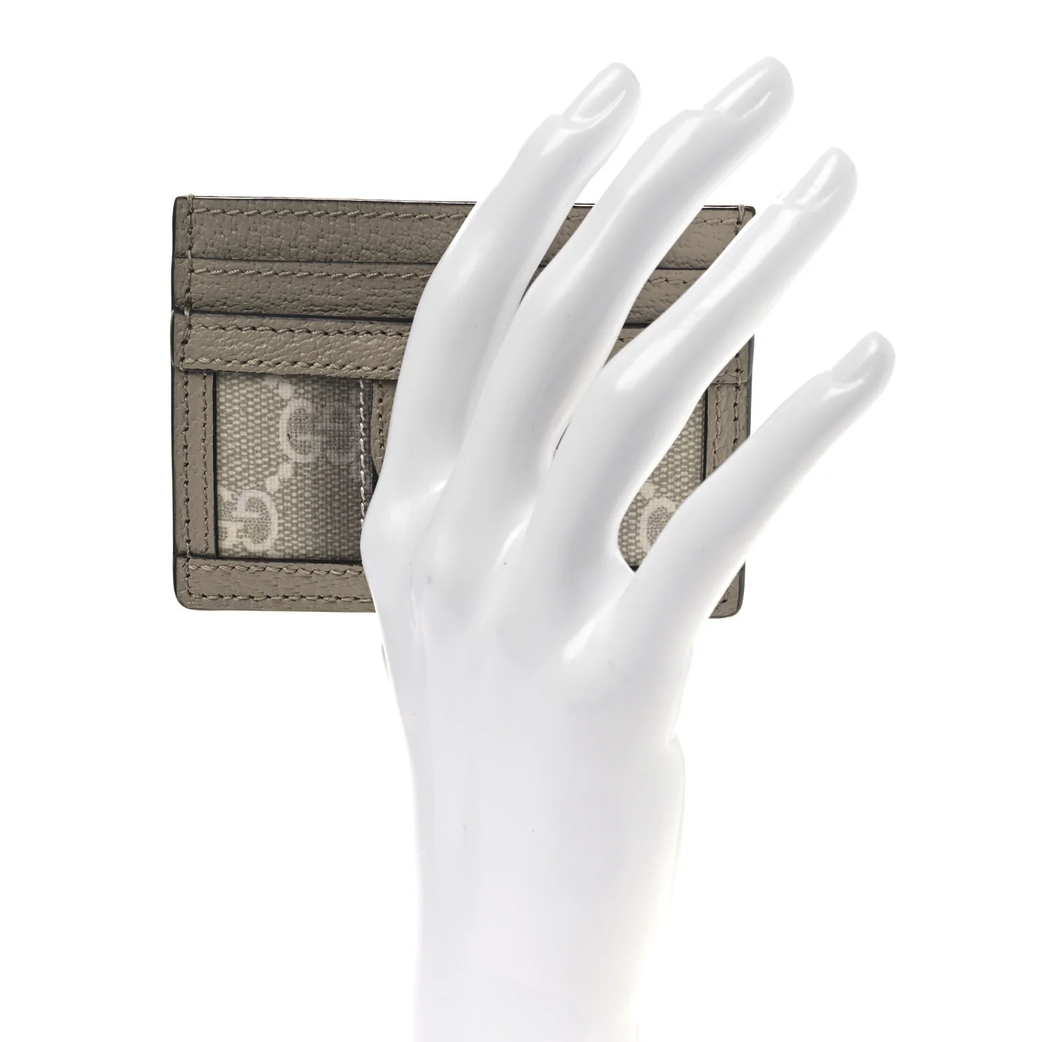 GG Supreme Monogram Textured Dollar Calfskin Web Ophidia Card Holder Beige Mystic White Oatmeal - Image 2