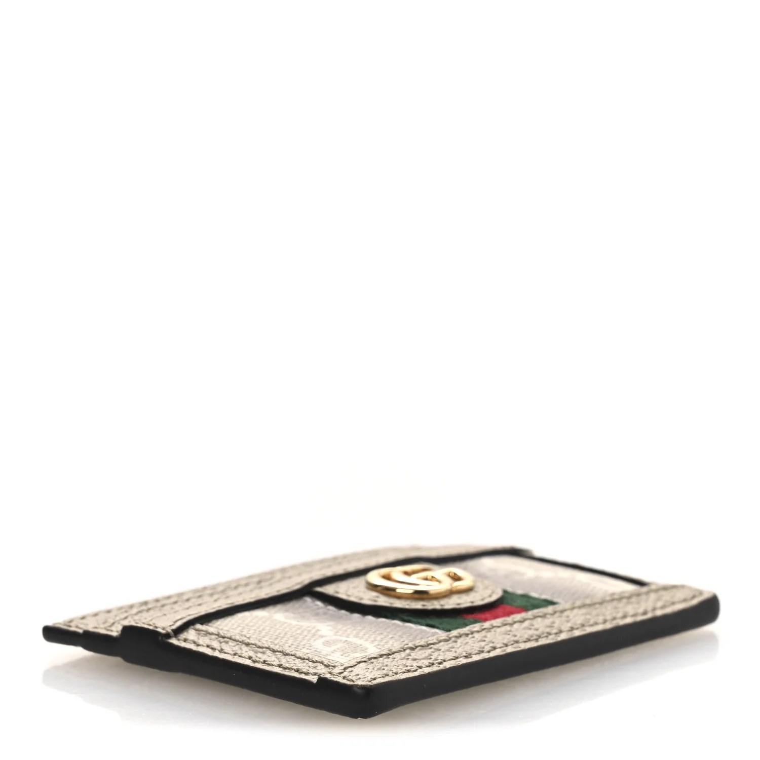 GG Supreme Monogram Textured Dollar Calfskin Web Ophidia Card Holder Beige Mystic White Oatmeal - Image 4