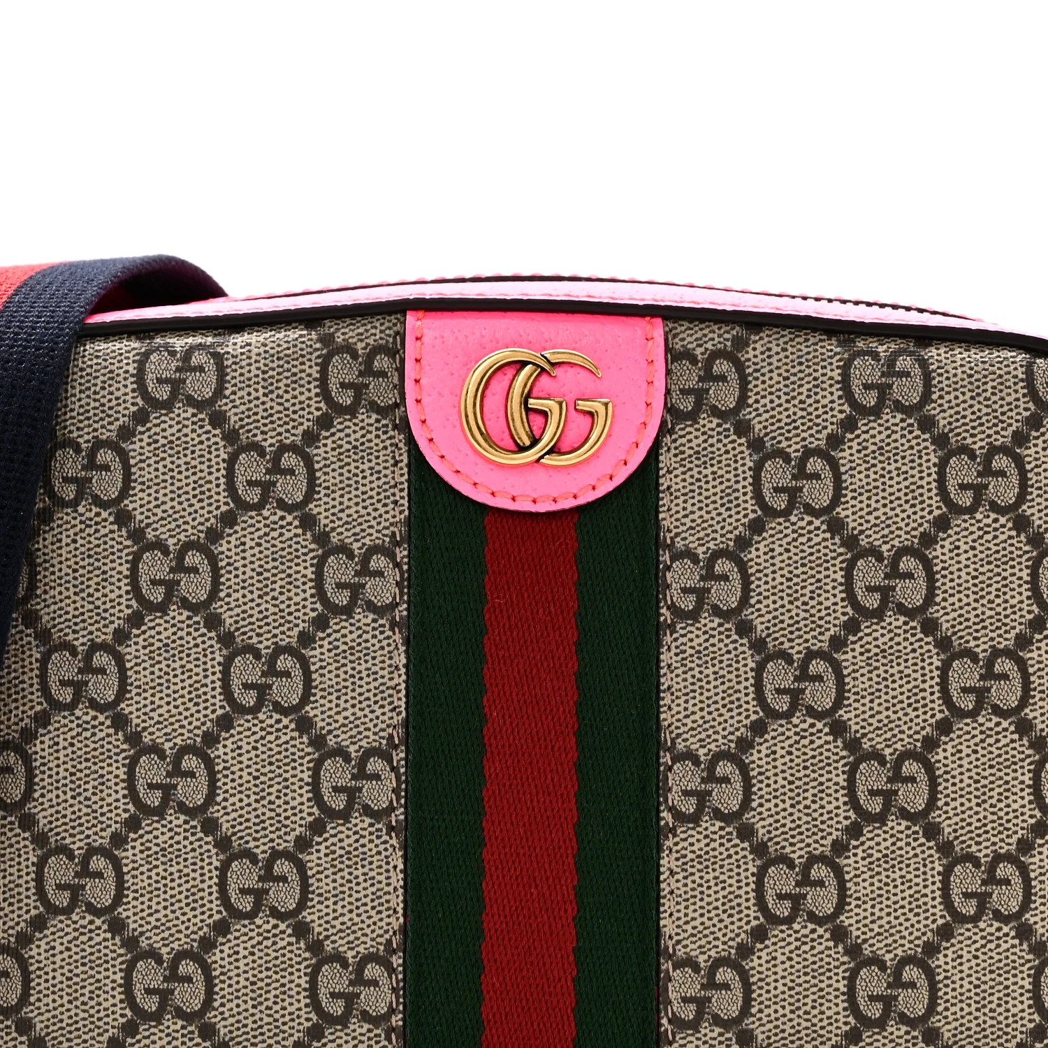 GG Supreme Monogram Textured Dollar Calfskin Web Ophidia Small Crossbody Bag Beige Ebony Fuchsia - Image 8