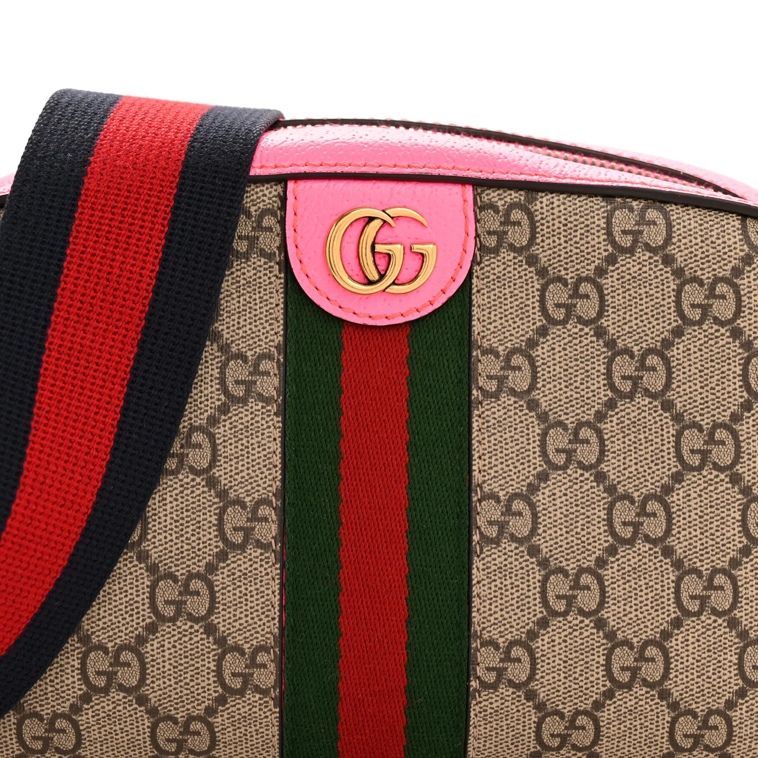 GG Supreme Monogram Textured Dollar Calfskin Web Ophidia Small Crossbody Bag Beige Ebony Fuchsia - Image 8