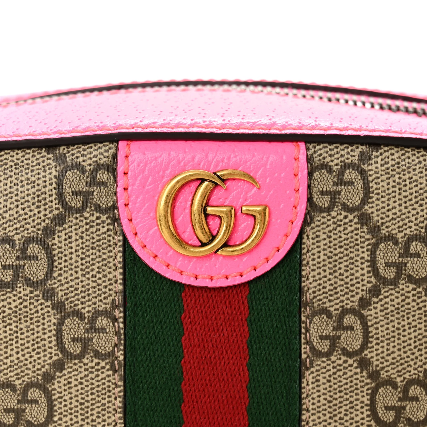 GG Supreme Monogram Textured Dollar Calfskin Web Ophidia Small Crossbody Bag Beige Ebony Fuchsia - Image 12