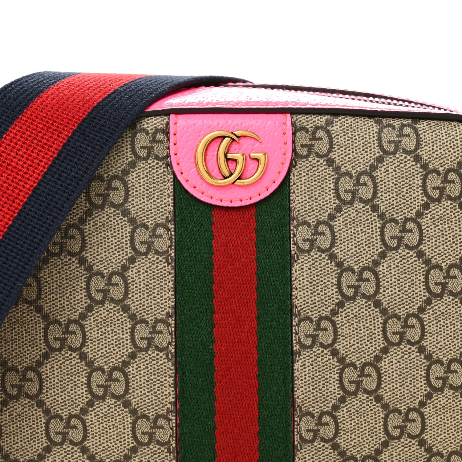 GG Supreme Monogram Textured Dollar Calfskin Web Ophidia Small Crossbody Bag Beige Ebony Fuchsia - Image 8