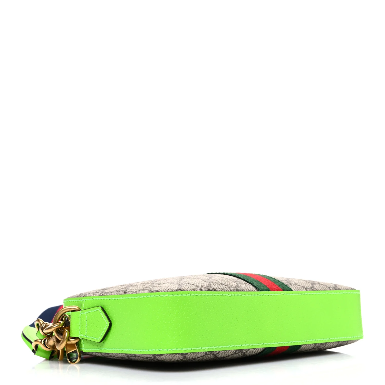 GG Supreme Monogram Textured Dollar Calfskin Web Ophidia Wristlet Shoulder Bag Beige Ebony Green - Image 4