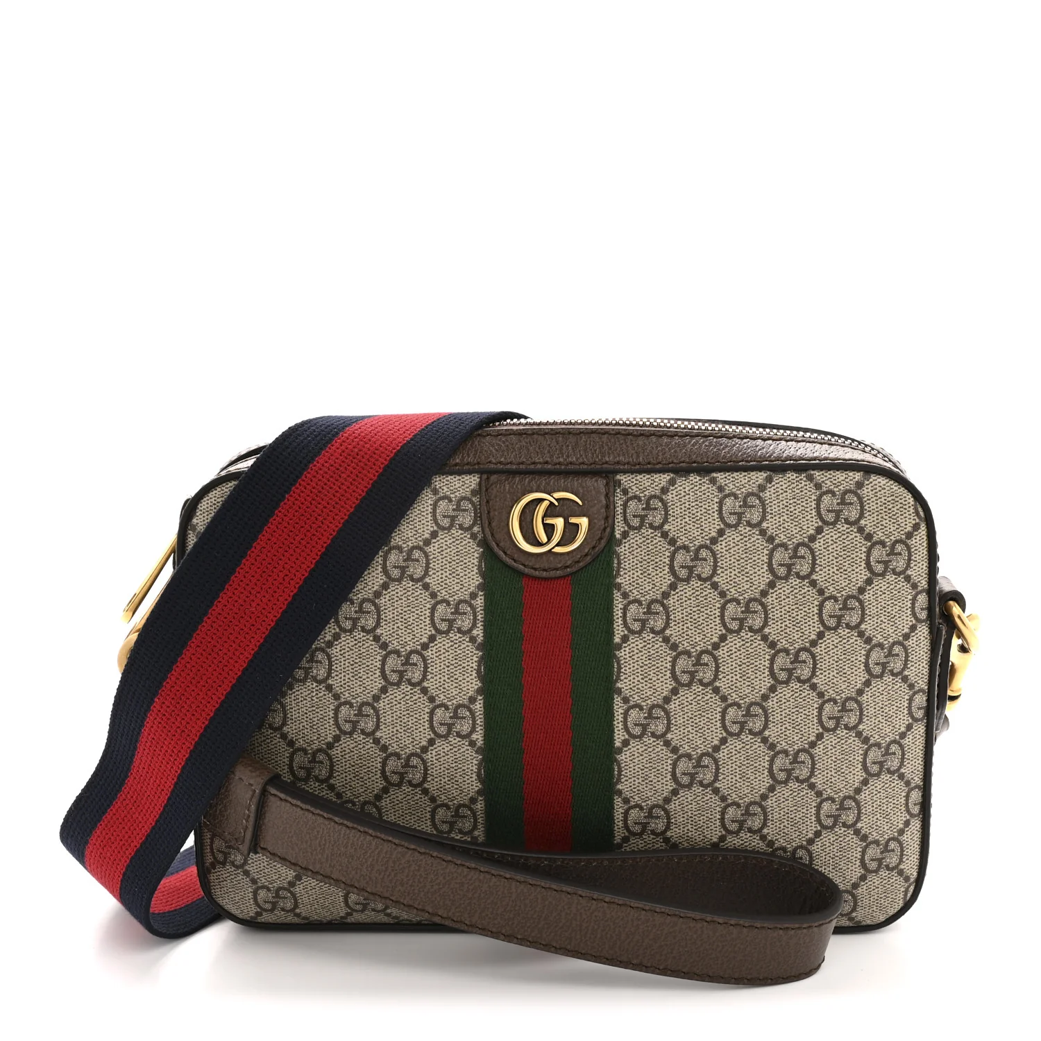 GG Supreme Monogram Textured Dollar Calfskin Web Ophidia Wristlet Shoulder Bag Beige Ebony New Acero