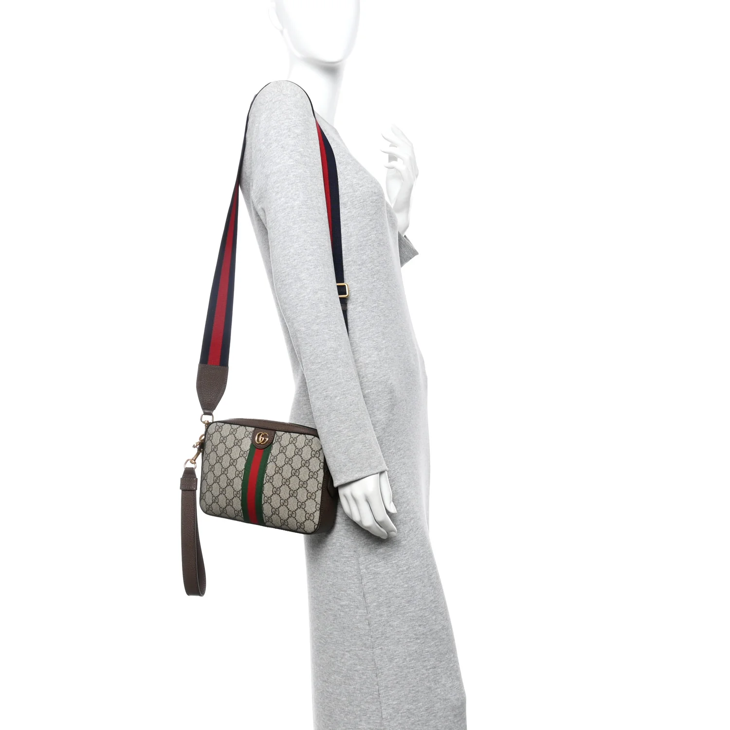 GG Supreme Monogram Textured Dollar Calfskin Web Ophidia Wristlet Shoulder Bag Beige Ebony New Acero - Image 2