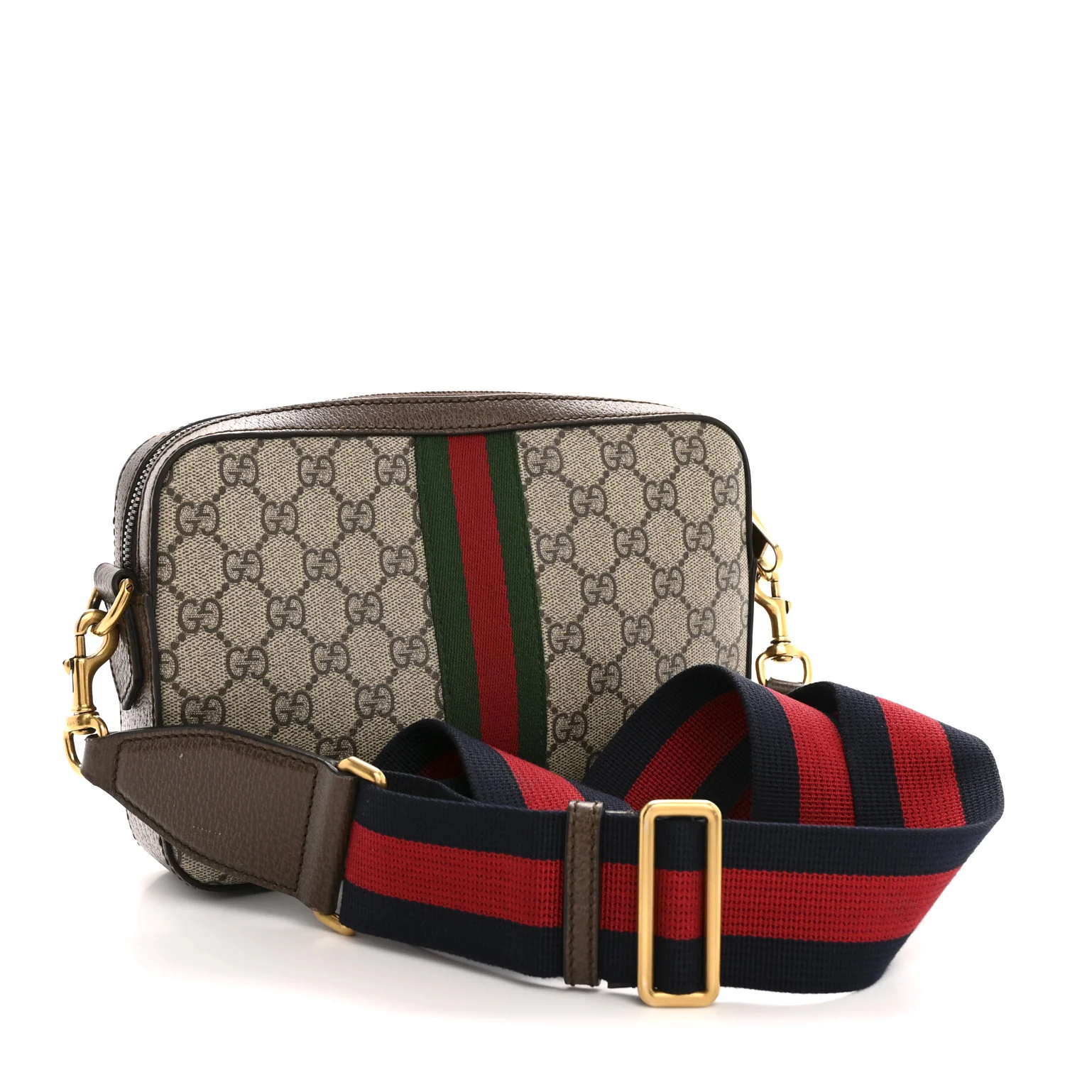 GG Supreme Monogram Textured Dollar Calfskin Web Ophidia Wristlet Shoulder Bag Beige Ebony New Acero - Image 3