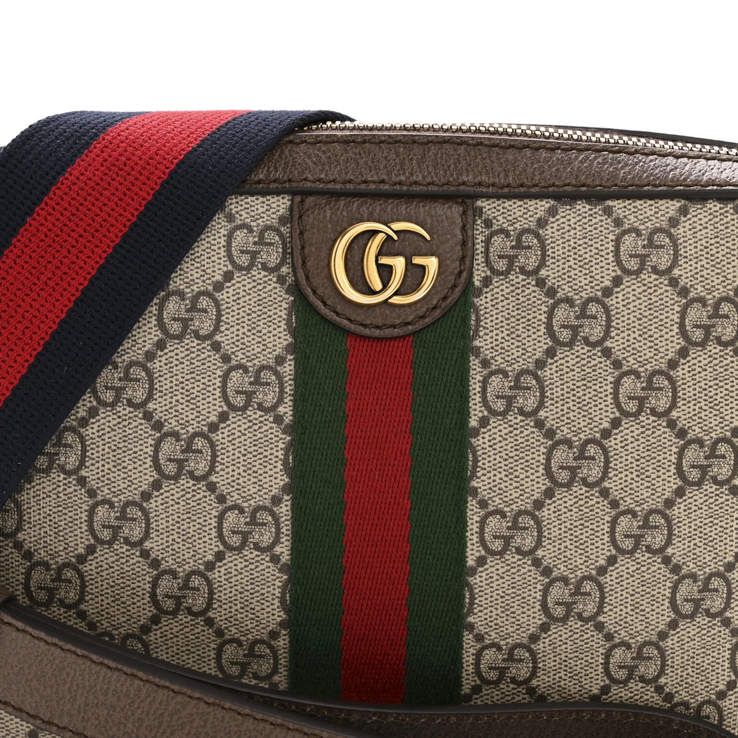 GG Supreme Monogram Textured Dollar Calfskin Web Ophidia Wristlet Shoulder Bag Beige Ebony New Acero - Image 8