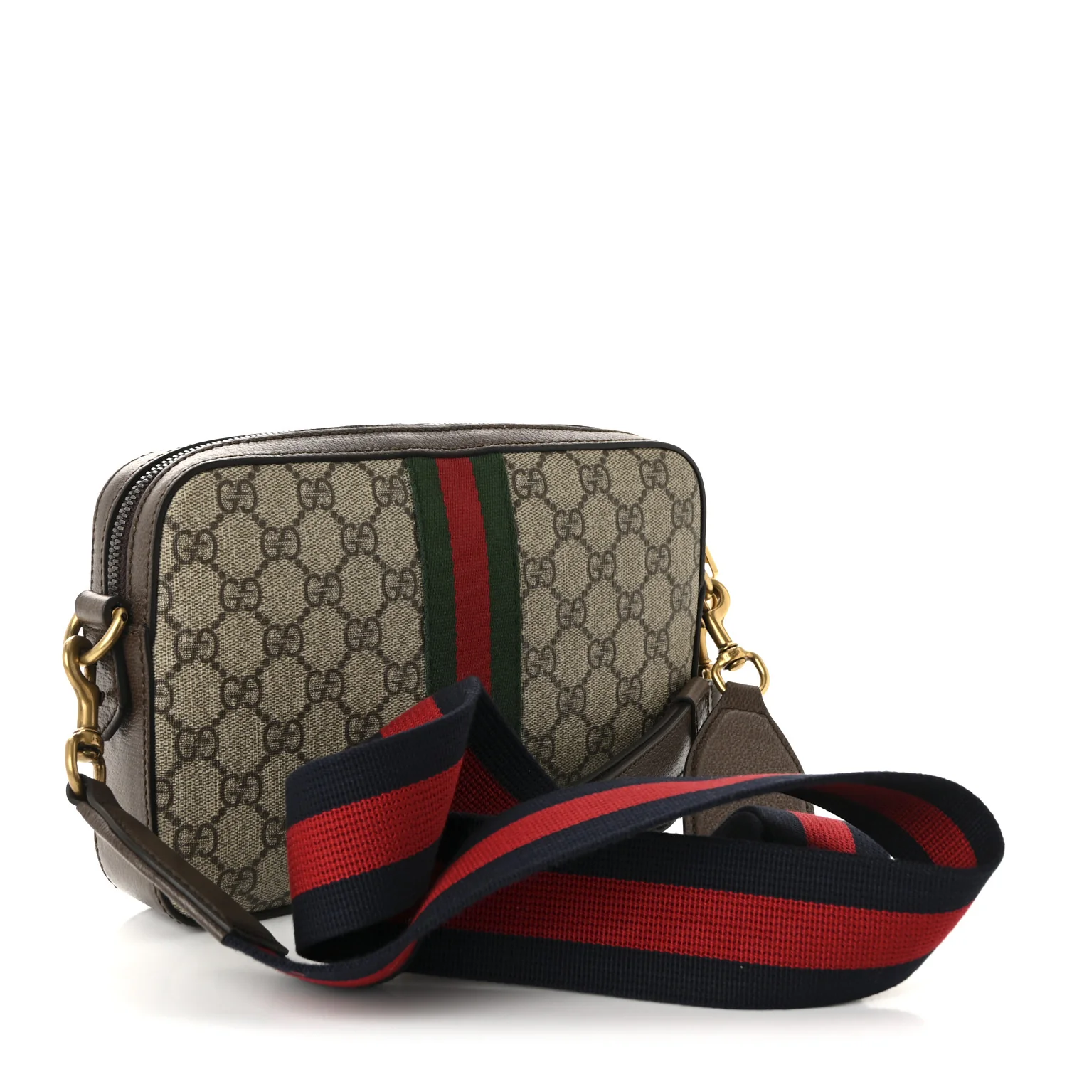 GG Supreme Monogram Textured Dollar Calfskin Web Ophidia Wristlet Shoulder Bag Beige Ebony New Acero - Image 3