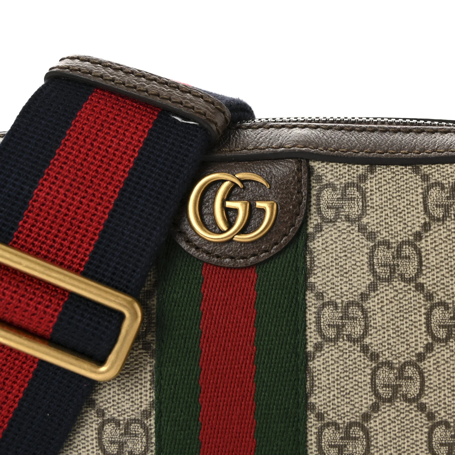 GG Supreme Monogram Textured Dollar Calfskin Web Ophidia Wristlet Shoulder Bag Beige Ebony New Acero - Image 8