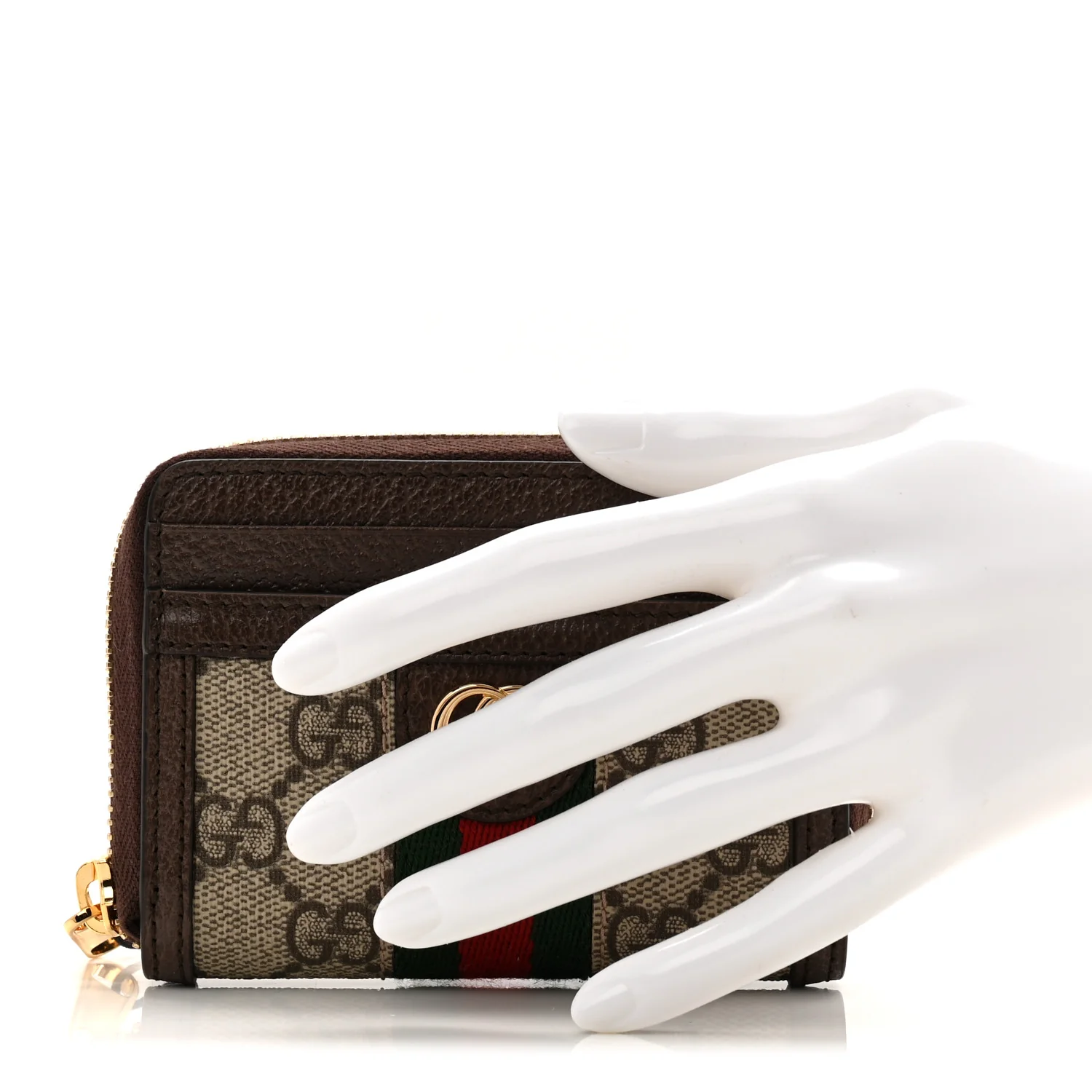GG Supreme Monogram Textured Dollar Calfskin Web Ophidia Zip Around Card Case Wallet Beige Ebony New Acero - Image 2