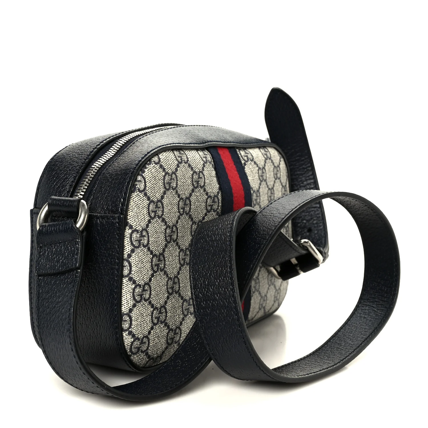 GG Supreme Monogram Textured Dollar Calfskin Web Small Ophidia Camera Bag Beige Blue - Image 3