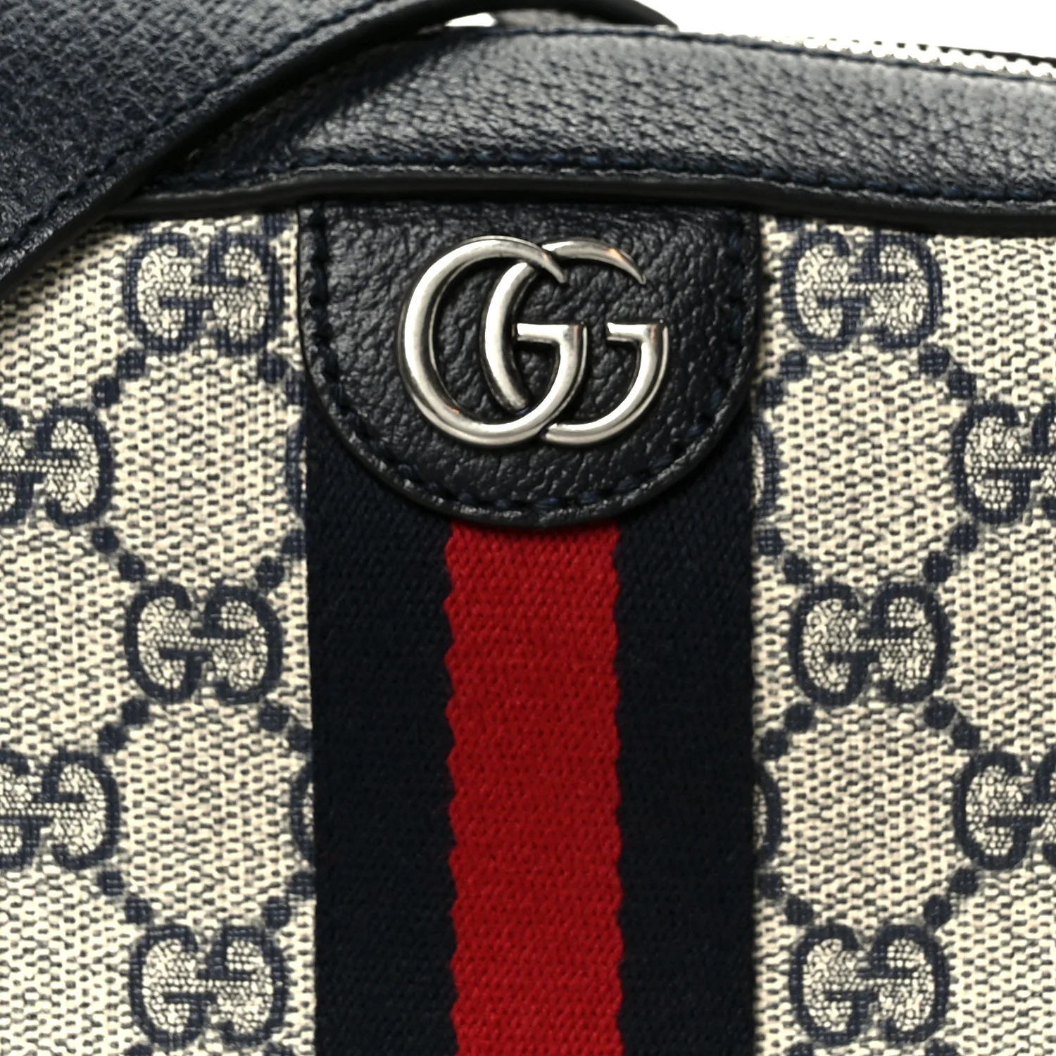 GG Supreme Monogram Textured Dollar Calfskin Web Small Ophidia Camera Bag Beige Blue - Image 8