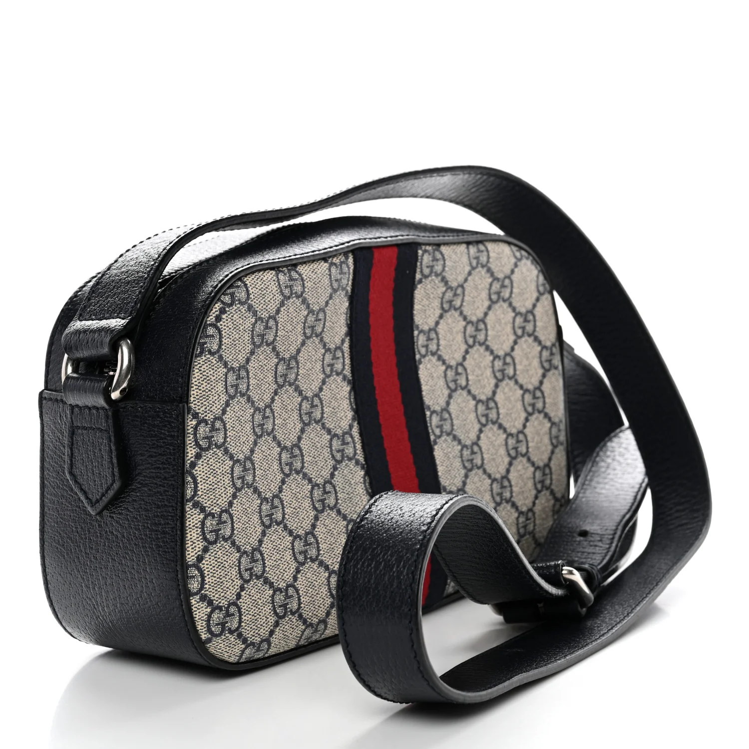 GG Supreme Monogram Textured Dollar Calfskin Web Small Ophidia Camera Bag Beige Blue - Image 3