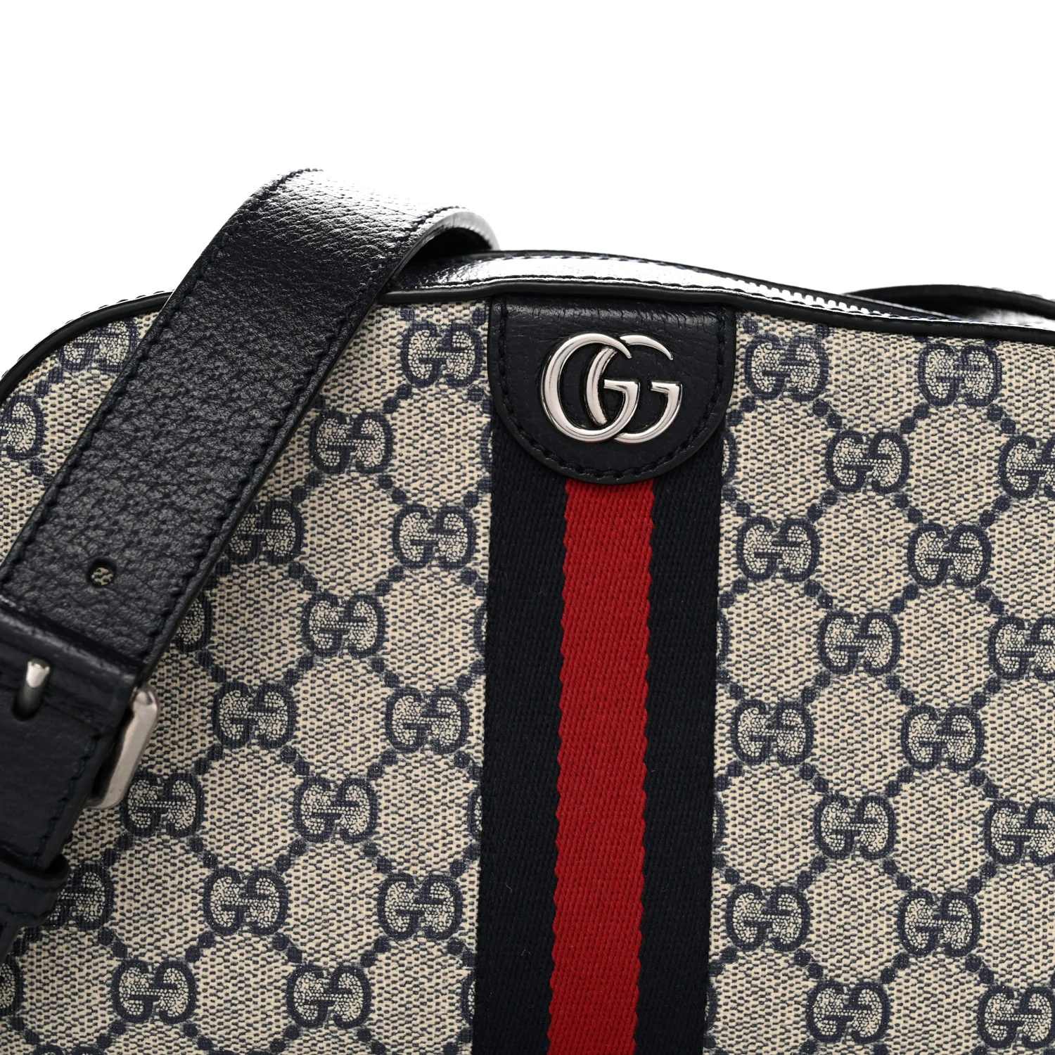 GG Supreme Monogram Textured Dollar Calfskin Web Small Ophidia Camera Bag Beige Blue - Image 8